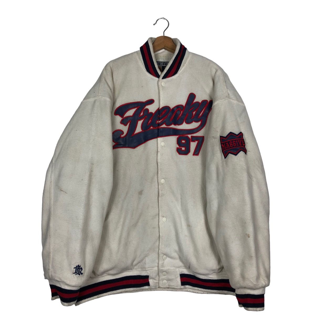 Japanese Brand 🔥90’s Vintage Varsity Jacket Freaky Spell Out Big Logo Size US XL / EU 56 / 4 - 1 Thumbnail