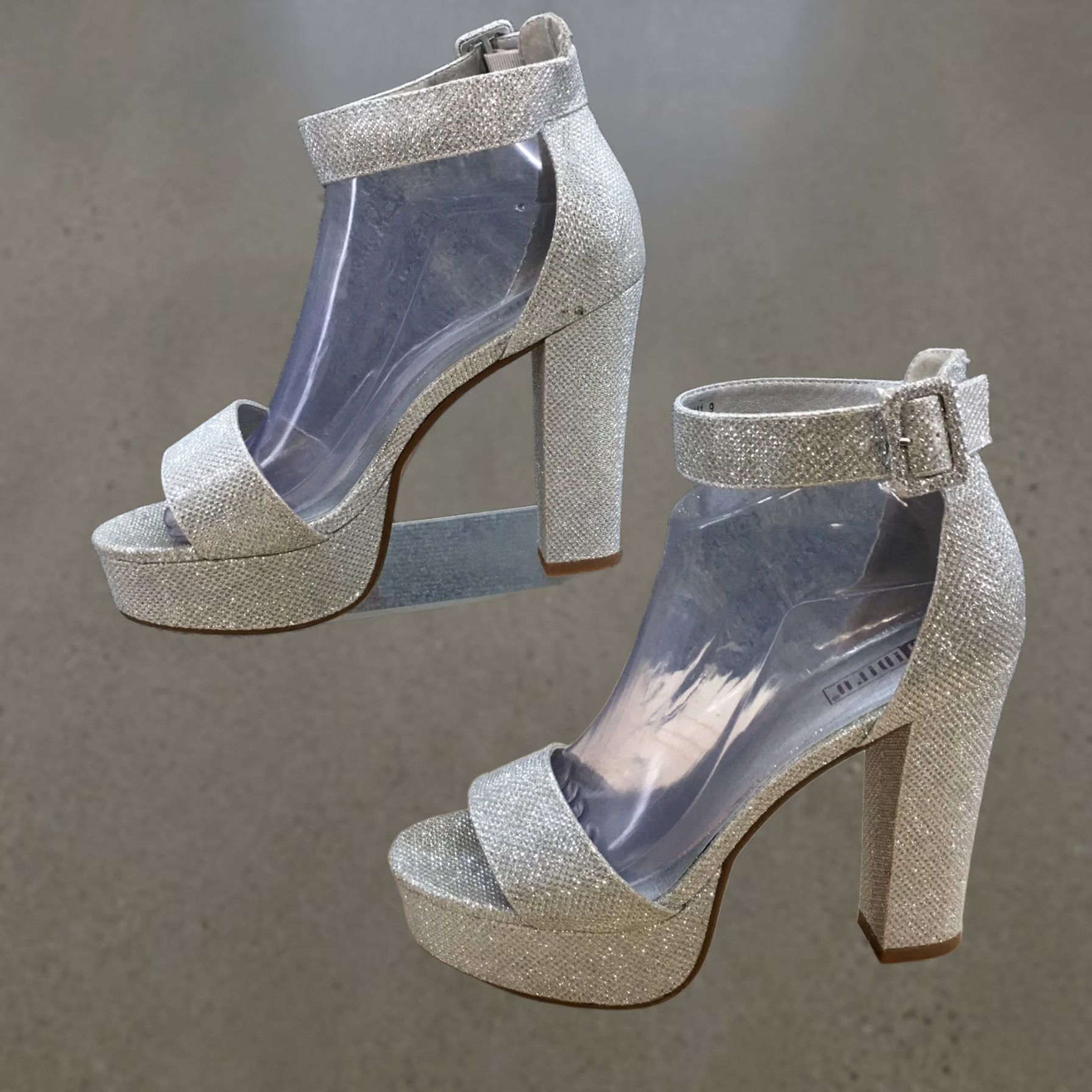 Vintage Idifu Heels Womens 9 Silver Fabric Strappy Platform Buckle Ankle Open Toe Casual Size US 9 / IT 39 - 1 Thumbnail