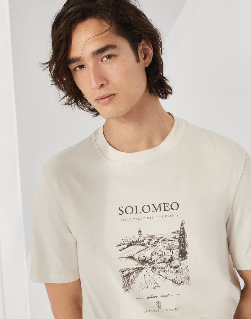 Brunello Cucinelli o1la1rc1a0326 Cotton Jersey Solomeo T-Shirt in Ivory Size US XL / EU 56 / 4 - 3 Thumbnail