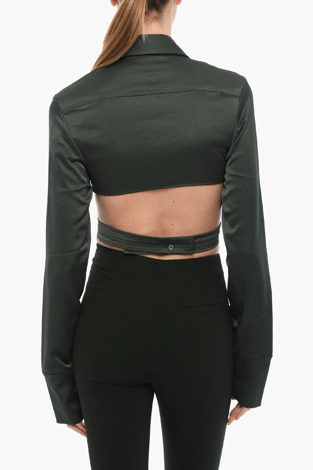 Ambush Design og1mm0426 Satin Crop Shirt in Green Size L / US 10 / IT 46 - 2 Thumbnail