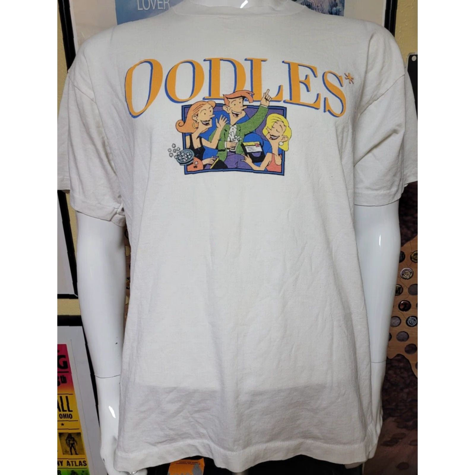 Vintage VTG Oodles Board Game Single Stitch T Shirt XL White Men Short Sleeve T-SHIRT Cotton Blend Screen Stars MB Trivia Party Size US XL / EU 56 / 4 - 2 Thumbnail