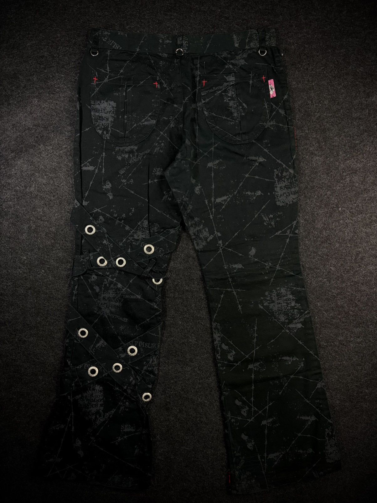 Tornado Mart Mad Punks Skull Plaid All Over Print Bondage Pants Size US 30 / EU 46 - 3 Thumbnail