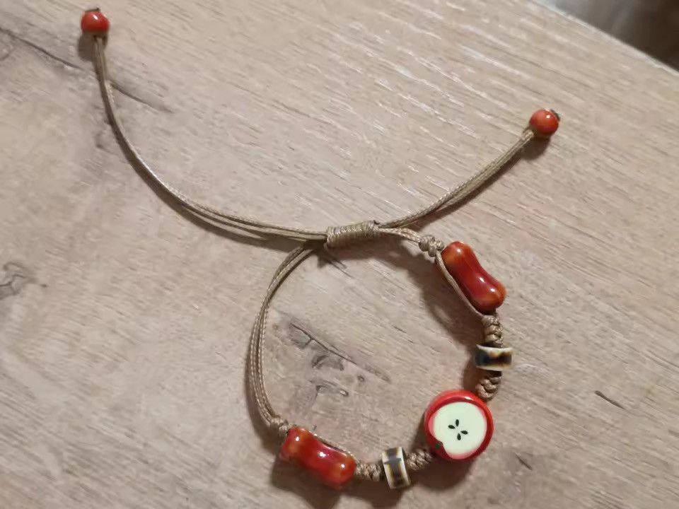 Jewelry Handmade Apple Ceramic Bracelet Adjustable Woven Cord Size ONE SIZE - 2 Thumbnail