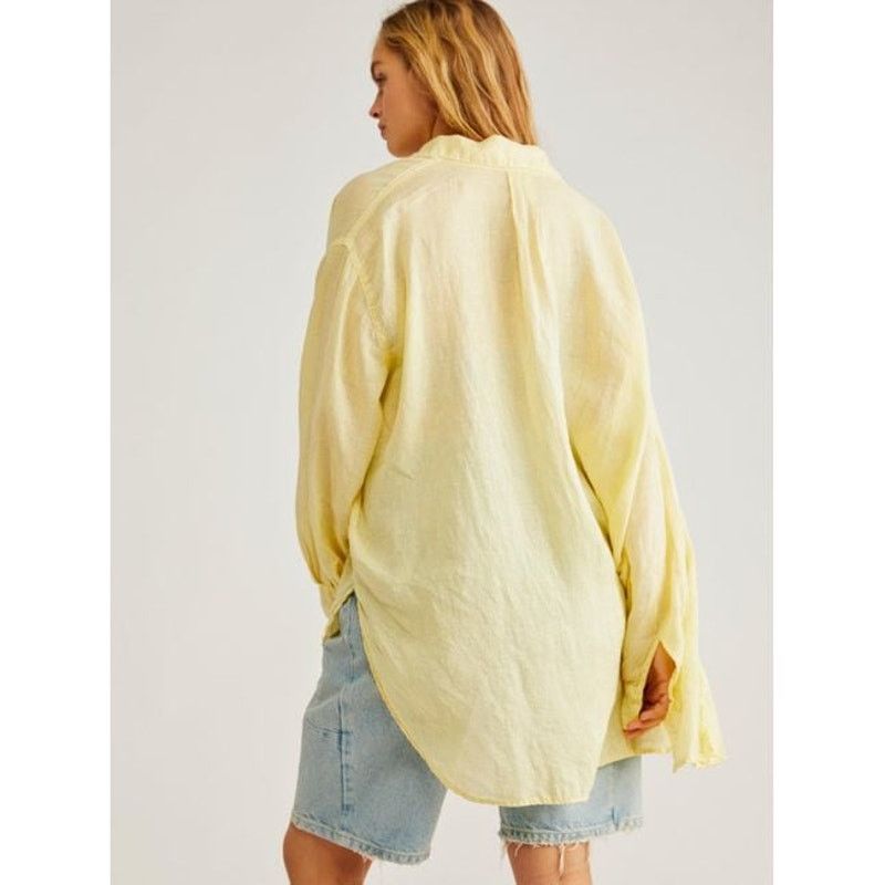 Free People New Free People CP Shades Solid Ruffle Linen Shirt $252 XS Size XS / US 0-2 / IT 36-38 - 3 Thumbnail