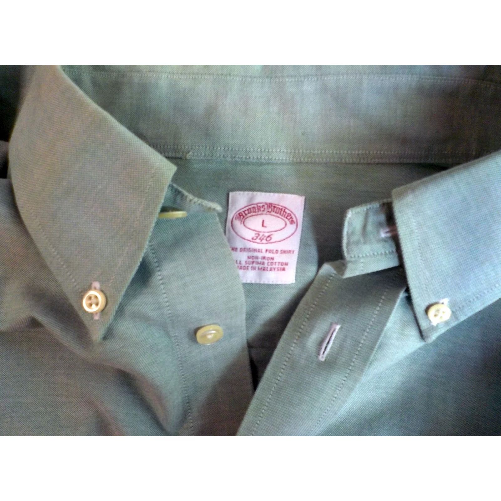 Brooks Brothers Brooks Brothers 346 Button-Down Shirt Green 100% Cotton Large Mens Button-Up Non-Iron Long Sleeve Size US L / EU 52-54 / 3 - 5 Thumbnail