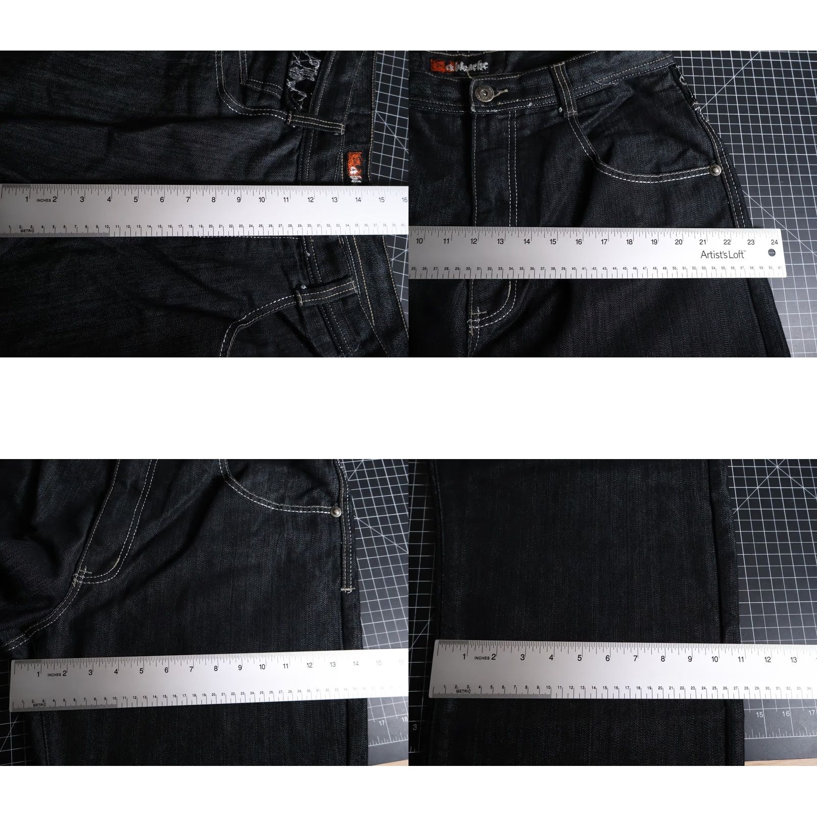 Vintage Ablance Vintage Wide Leg Jeans Men's 34 x 32 Black Denim Velvet Pockets Baggy VTG 90s Hip Hop Retro 5-Pocket Style Jeans Mens Size US 35 - 8 Thumbnail