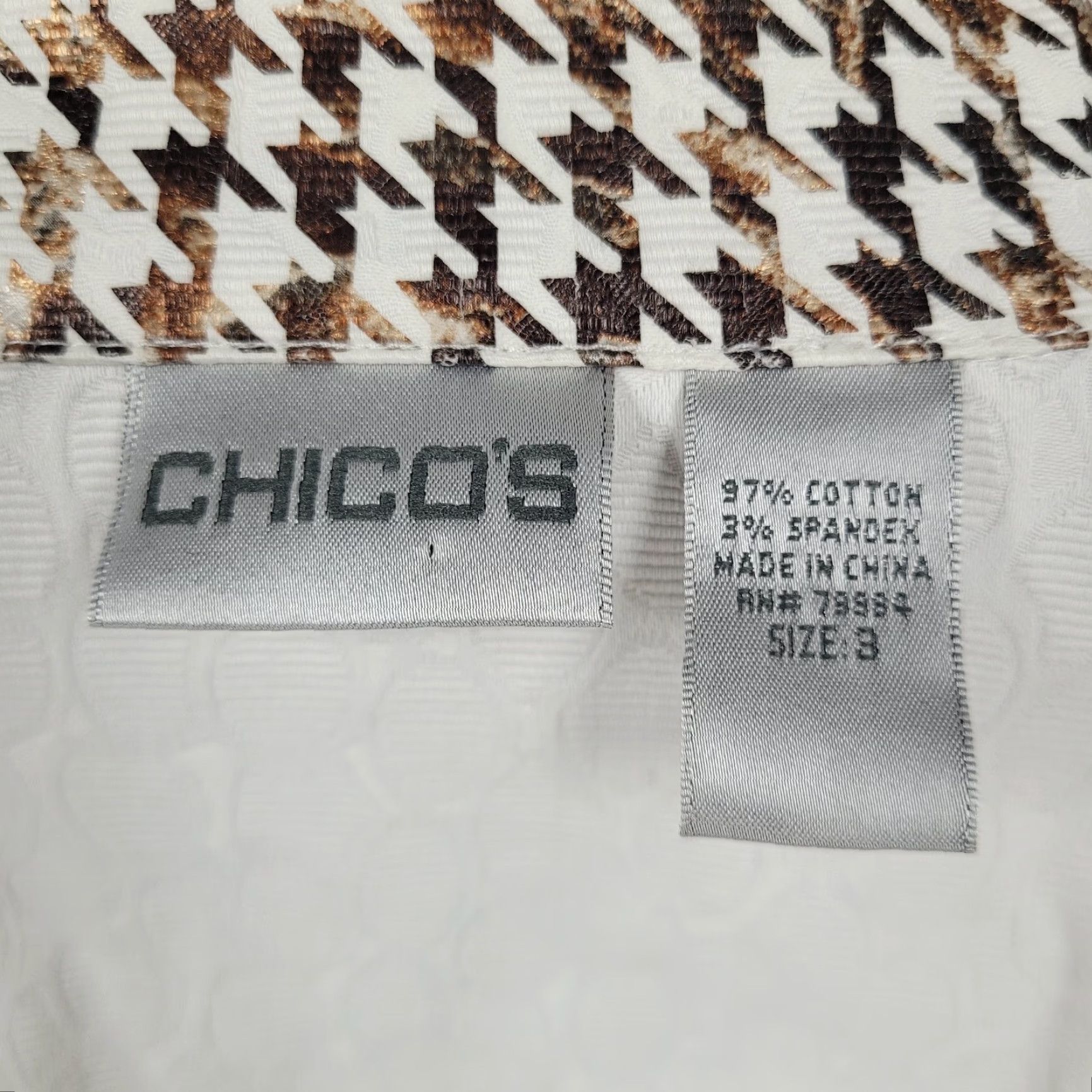 Vintage CHICO'S Brown Metallic Houndstooth Lightweight Full Zip Moto Jacket Size 3 US 16 Womens Size XS / US 0-2 / IT 36-38 - 3 Thumbnail