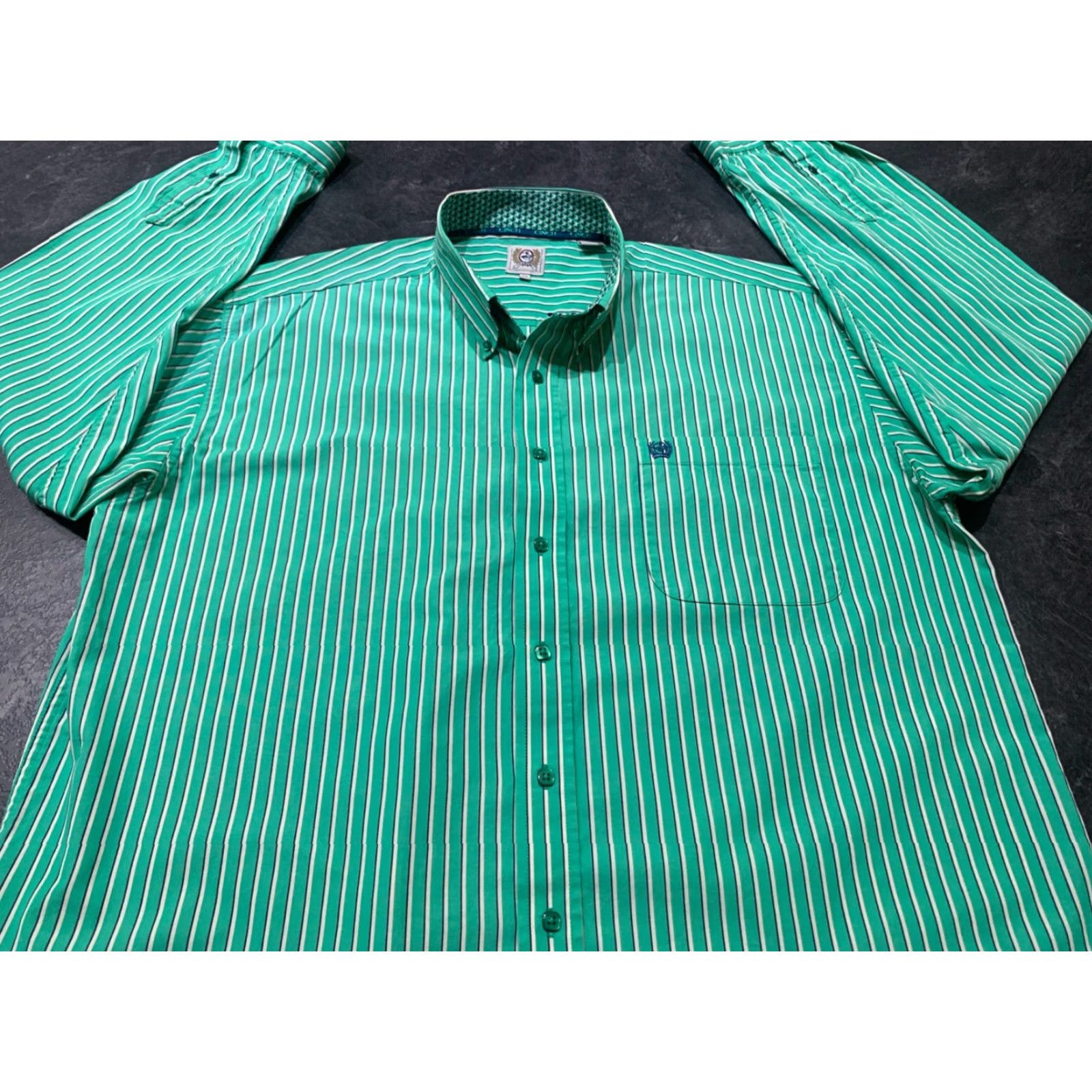Vintage Cinch Green Striped Button-Down Collar Shirt XL Long Sleeve Mens Classic Western Size US XL / EU 56 / 4 - 2 Thumbnail