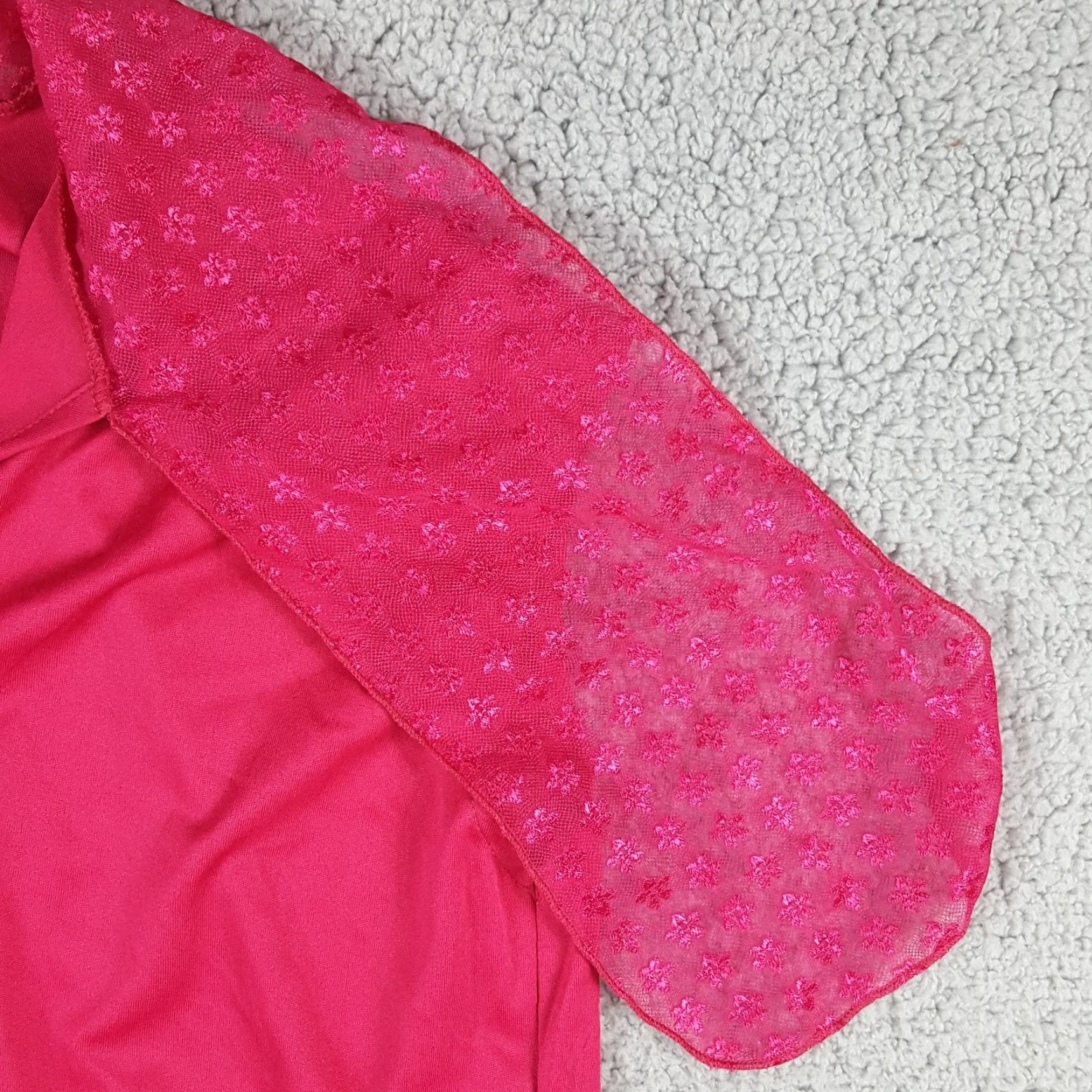 Pinko VINTAGE 1980s Pink Lace Dress Size 14P Womens Evening Puff Short Sleeve Shift Art Deco Size 36" / US 14 / IT 50 - 2 Thumbnail
