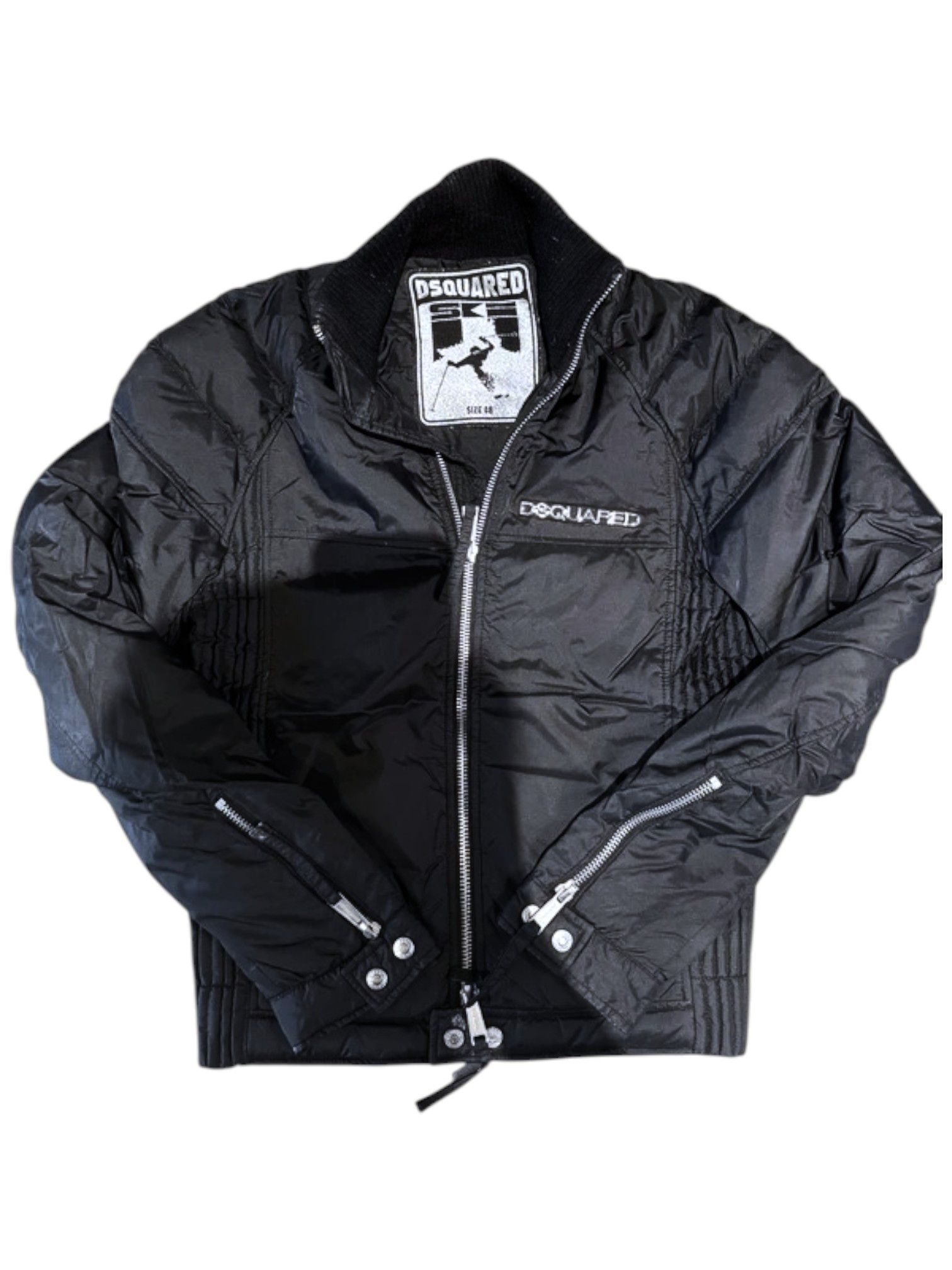 Dsquared2 Dsquared² Black Quilted Collar Ribbed Nylon Biker Jacket Size US M / EU 48-50 / 2 - 2 Thumbnail