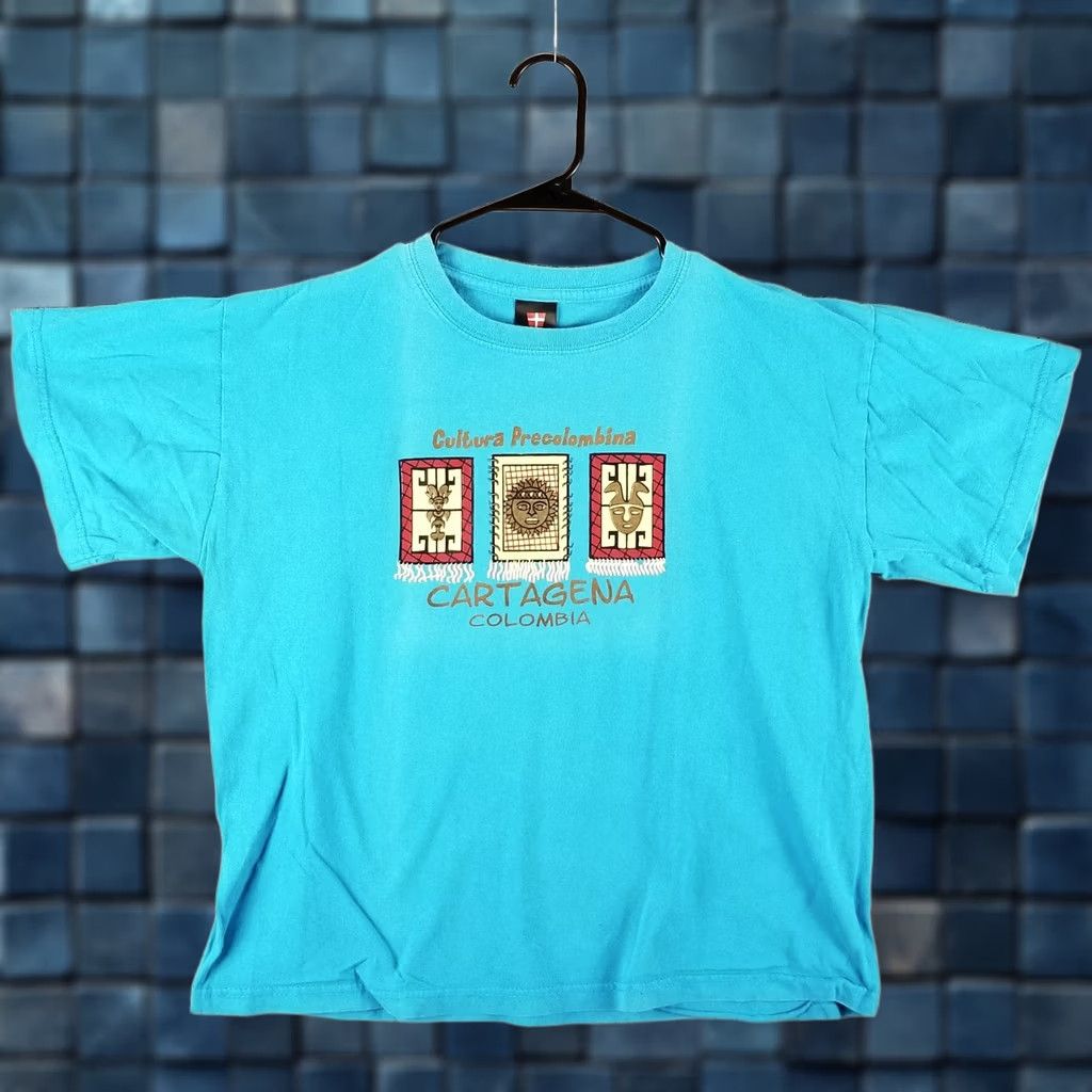 Vintage Vintage Cartagena Columbia T-SHIRT Adult Large Blue Aztec Culture Logo Pirate Fisherman Men Crew Neck Short Sleeve Cotton T-Shirt (Regular) Mens Size US L / EU 52-54 / 3 - 1 Thumbnail