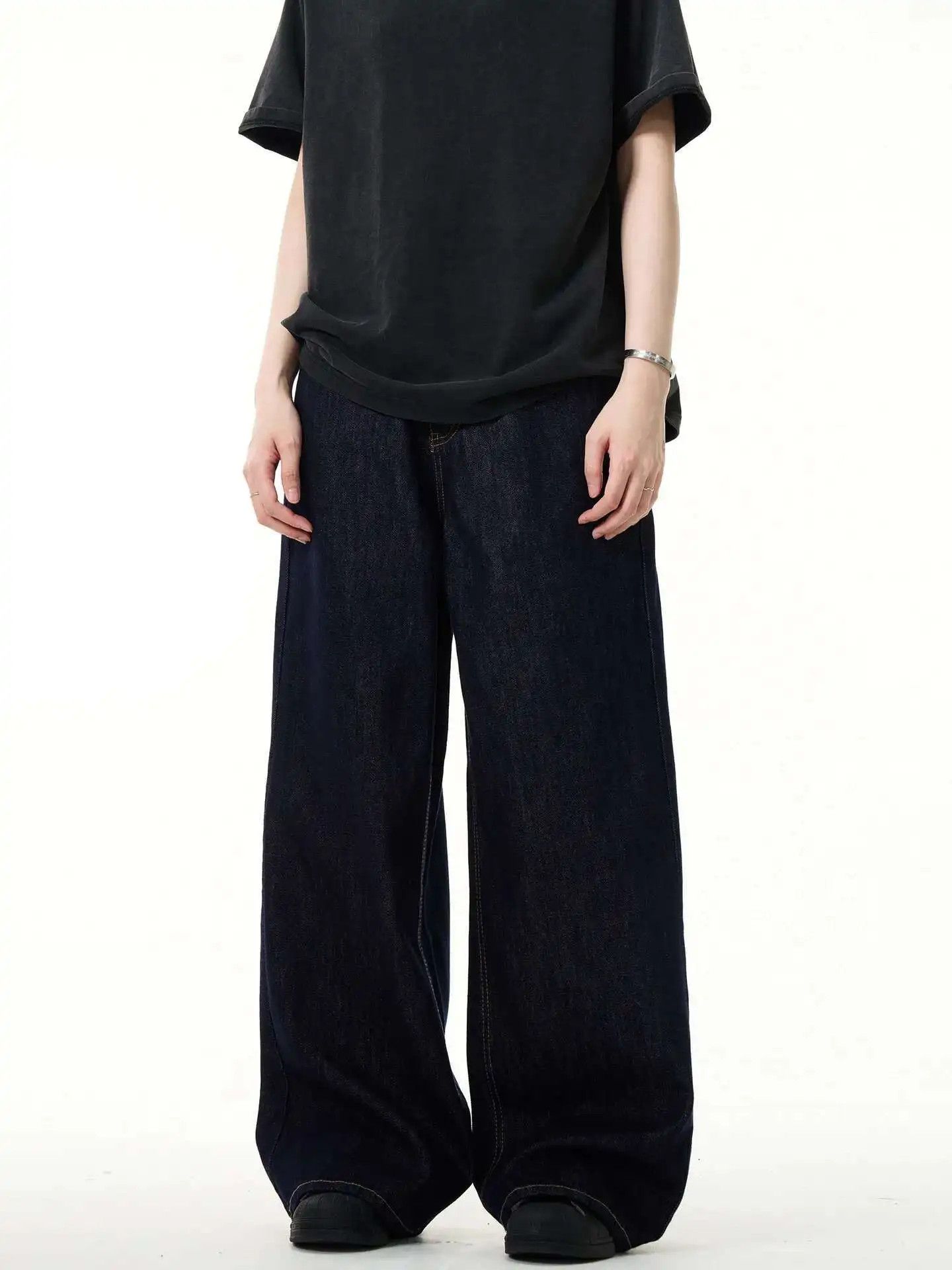 Japanese Brand Wide Jeg Dark Blue Navy Denum Jeans Size US 32 / EU 48 - 3 Thumbnail