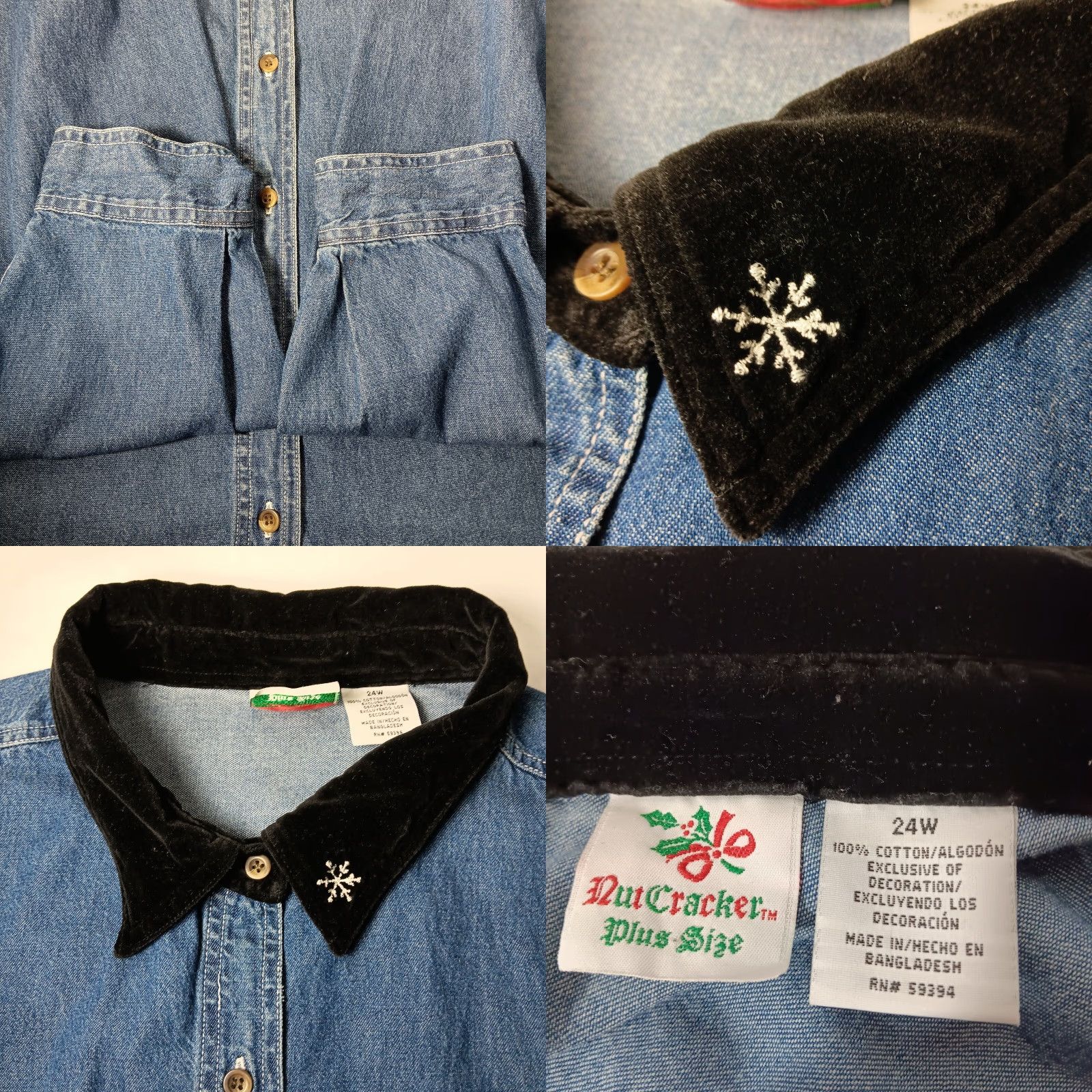 Vintage VINTAGE Nutcracker Plus Size Shirt Women 24W Button Up Long Sleeve Chambray Blue Velvet Collar Embroidered Snowman Christmas Size 4XL / US 24-26 - 8 Thumbnail