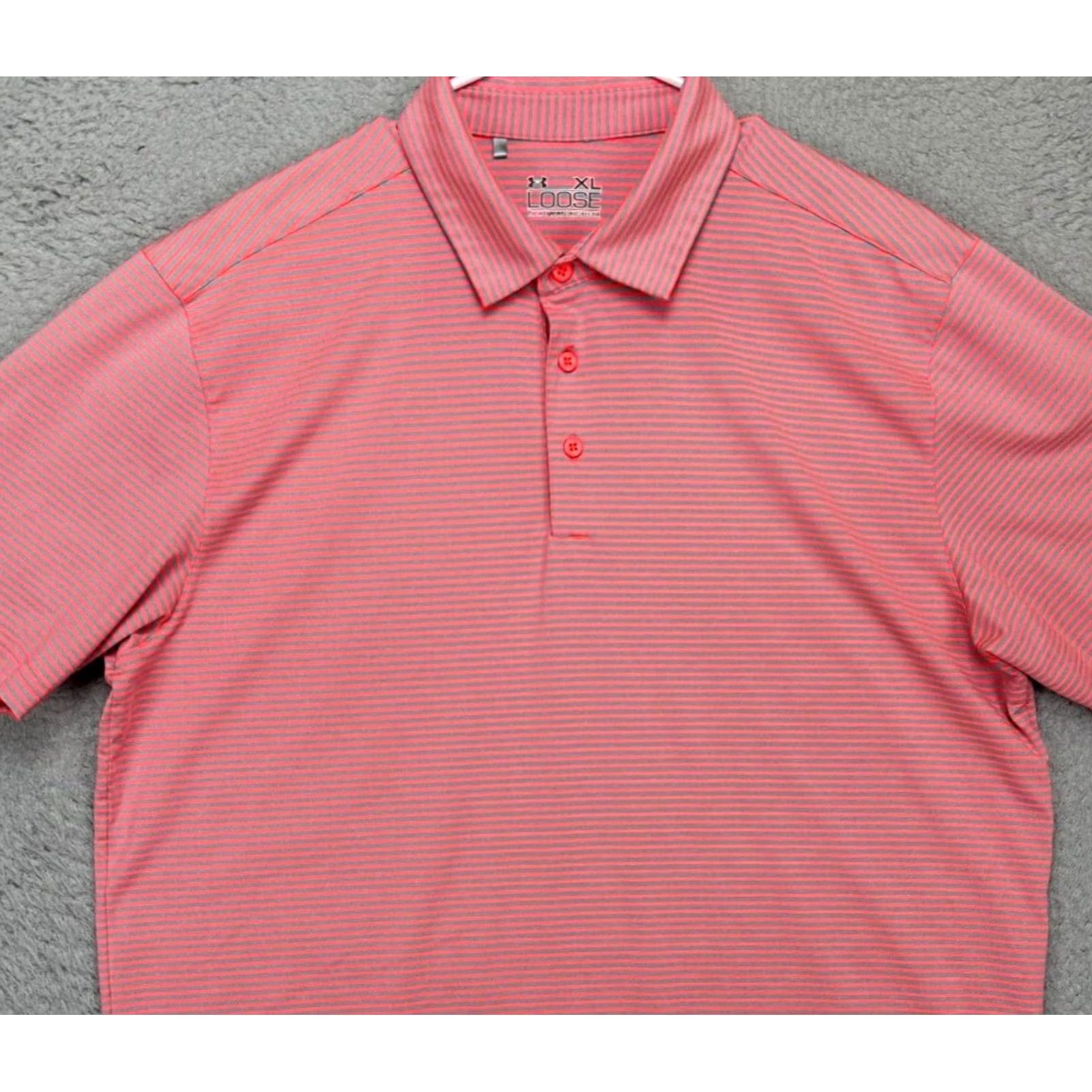 Under Armour Under Armour Shirt Mens XL Heat Gear Neon Pink Pinstripe Golf Polo Rugby Stretch Size US XL / EU 56 / 4 - 2 Thumbnail