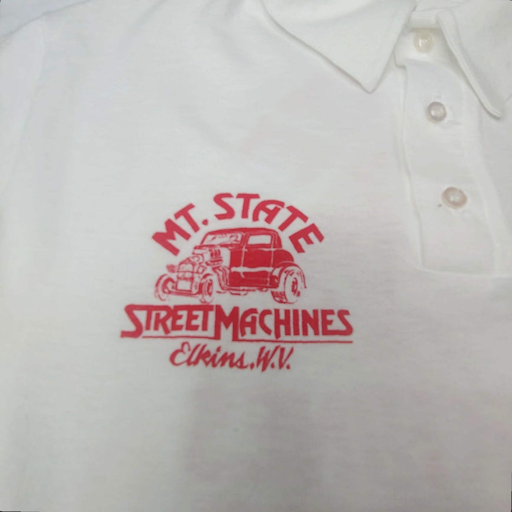 Vintage VINTAGE Single Mountain State Street Machines Polo Shirt L White Men Short Sleeve Collared Graphic Print Car Club 90s Hot Rod Boys Girls Mens Womens Size US L / EU 52-54 / 3 - 2 Thumbnail