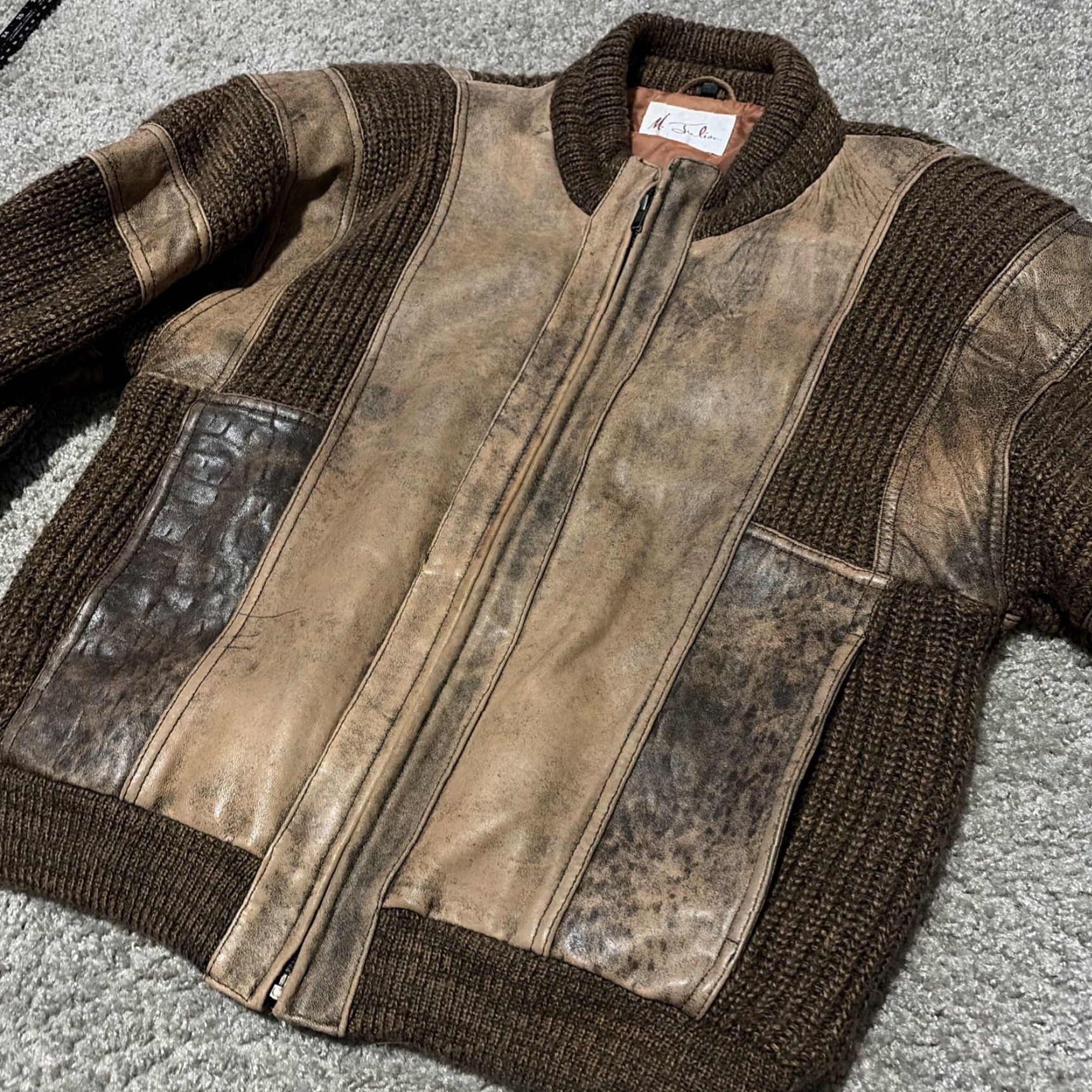 Vintage VINTAGE M. Julian Brown Leather Acrylic Knit Jacket Full Zip Size 42 Bomber Jacket Mens Brown Knit Leather Full Zip 42 Size US XS / EU 42 / 0 - 5 Thumbnail