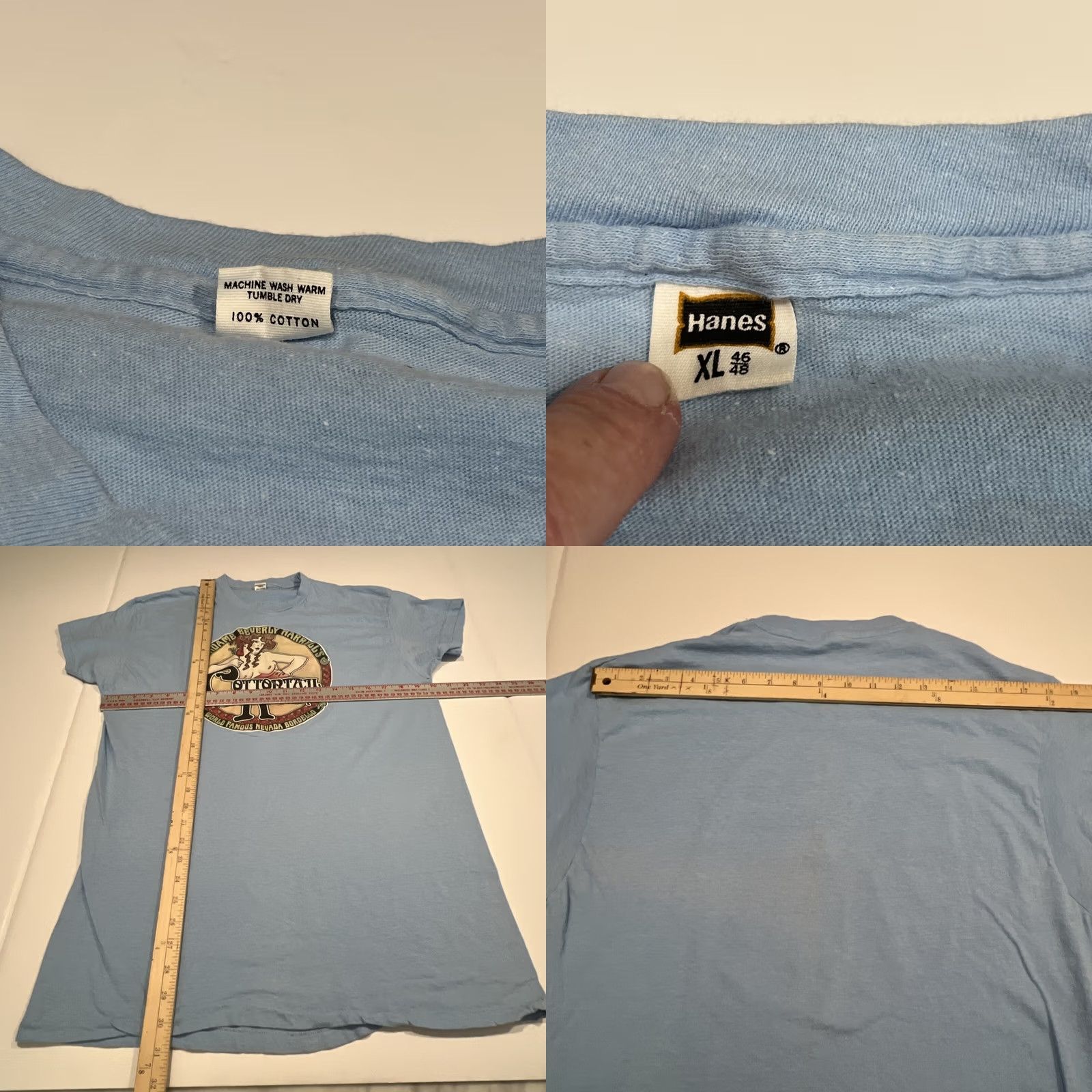 Hanes VINTAGE 1975 Cottontail Ranch T Shirt Men’s XL Madame Beverly Harrell’s Bordello Hanes Graphic Tee Blue Cotton 1970s Mens XL Short Sleeve US Origin Size US XL / EU 56 / 4 - 8 Thumbnail