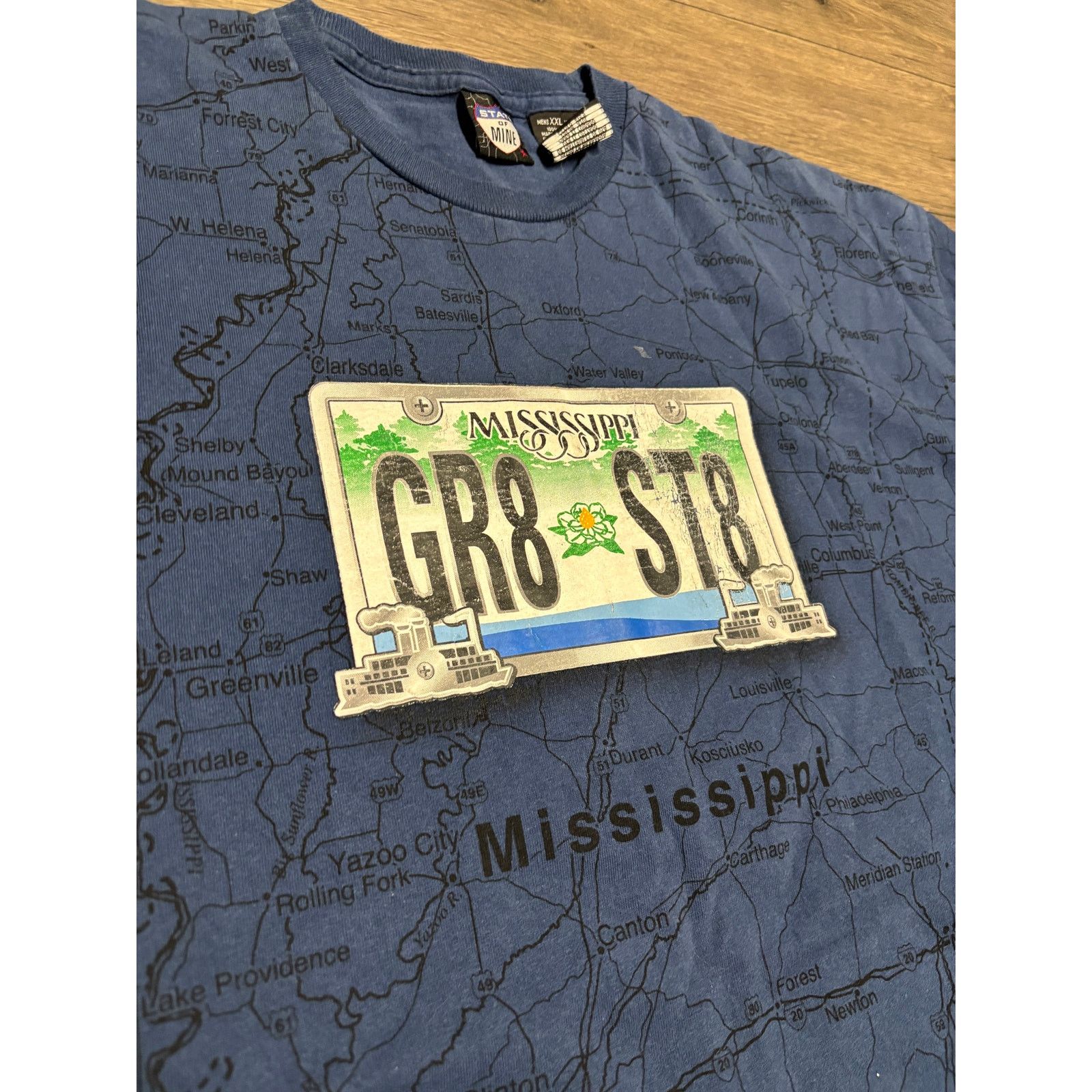Vintage Vintage Mississppi State Map Blue Tee Sz 2XL Size US XXL / EU 58 / 5 - 2 Thumbnail