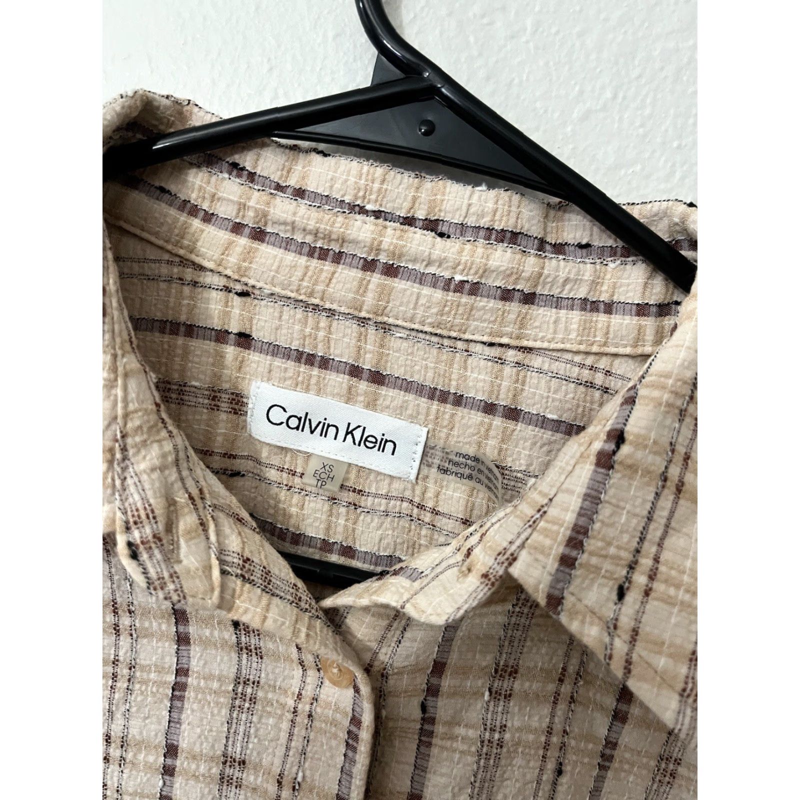 Calvin Klein CALVIN KLEIN Women’s Button-Up Shirt Plaid Beige XS Regular Size Viscose Long Sleeve Casual Blouse Womens Size XS / US 0-2 / IT 36-38 - 3 Thumbnail