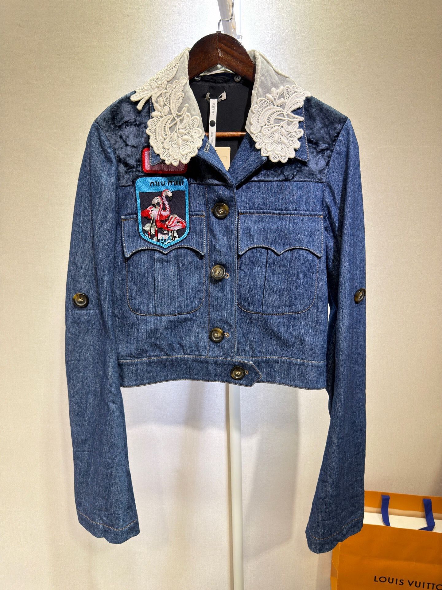 Miu Miu MiuMiu Lace Collar Denim Jacket Size S / US 4 / IT 40 - 1 Thumbnail