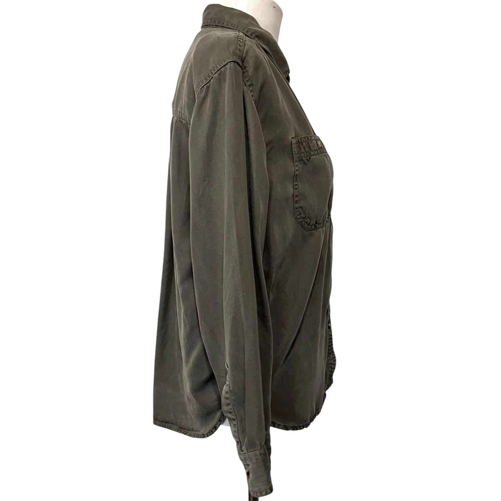 Lucky Brand Lucky Brand Womens Button-Up Top Olive Green Lyocell Long Sleeve Size Small Size S / US 4 / IT 40 - 5 Thumbnail
