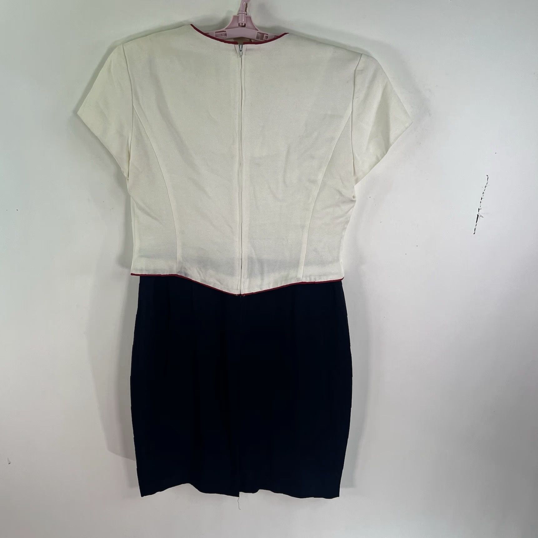 Vintage VINTAGE Danny & Nicole Dress Womens Midi Pullover V-Neck Short Asymmetrical Sleeve White/Blue Petite 10P USA Solid A-Line Fit & Flare Size L / US 10 / IT 46 - 7 Thumbnail