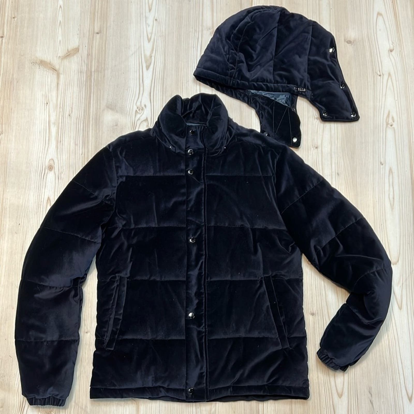 Zara Black Velvet Puffer Jacket Outerwear