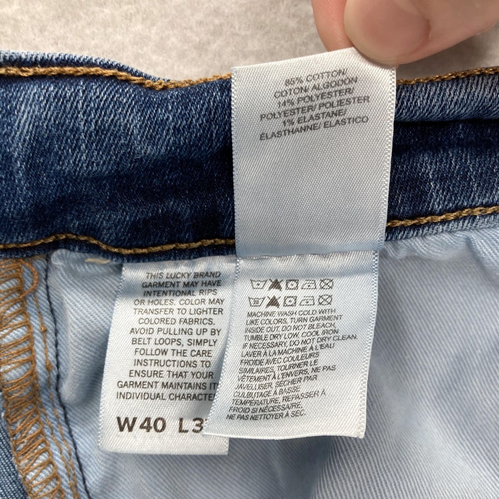 Lucky Brand Lucky Brand 410 Athletic Straight Jeans Mens 40x32 Blue Medium Wash Stretch Pant Denim Cotton Blend Belt Loops 5-Pocket Zipper Button Closure Size US 40 / EU 56 - 6 Thumbnail