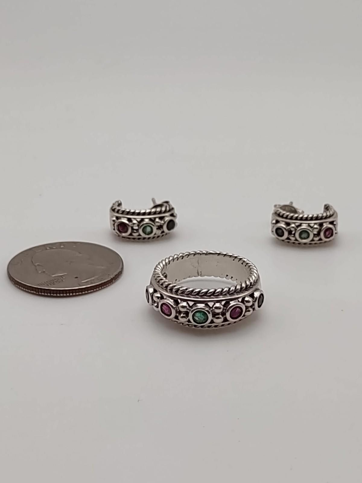 The Unbranded Brand Vintage 925 Sterling Ring & Earrings Set Size 7 Size ONE SIZE - 5 Thumbnail