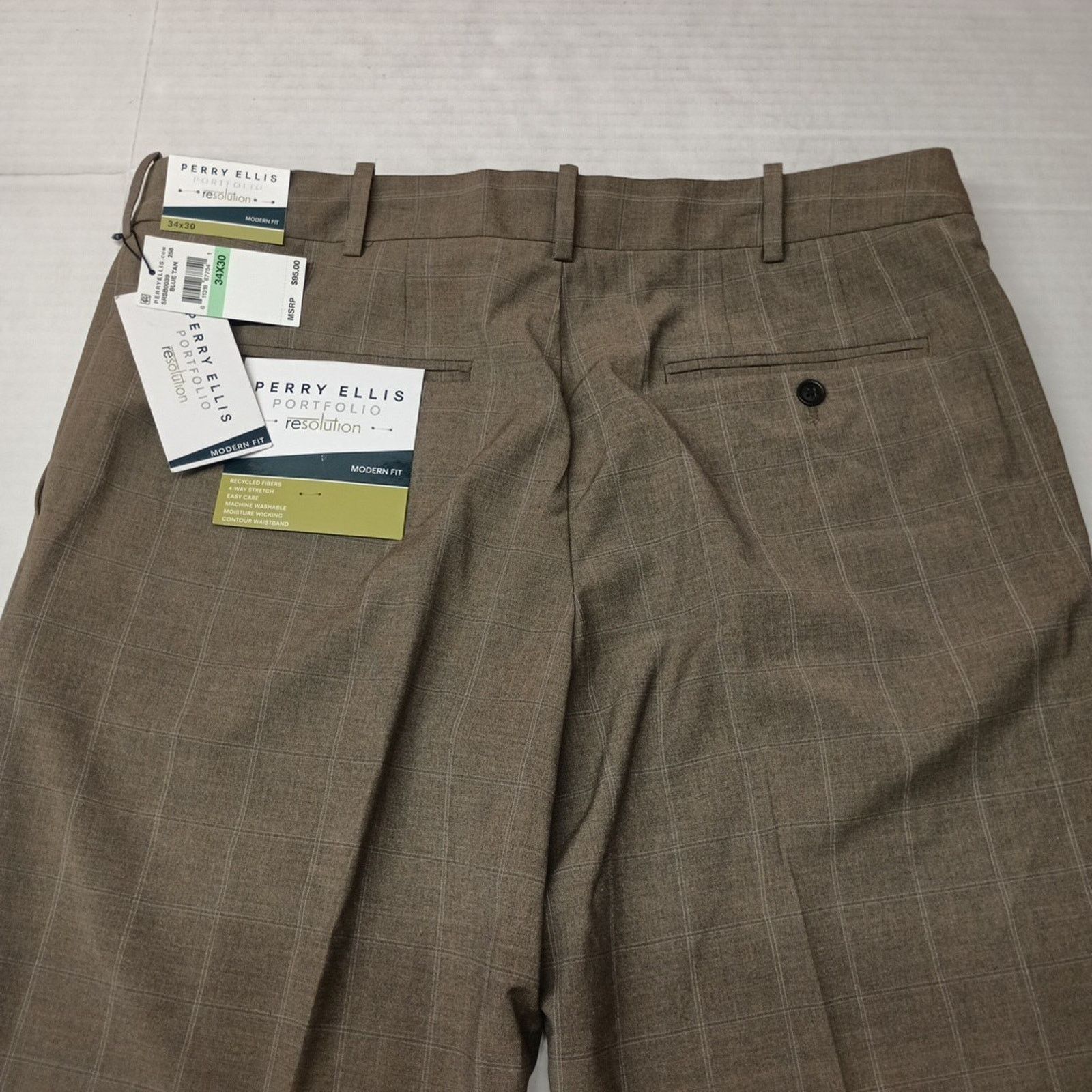 Perry Ellis Perry Ellis Portfolio Modern Dress Pants Mens 34x30 Blue Tan Size US 34 / EU 50 - 7 Thumbnail