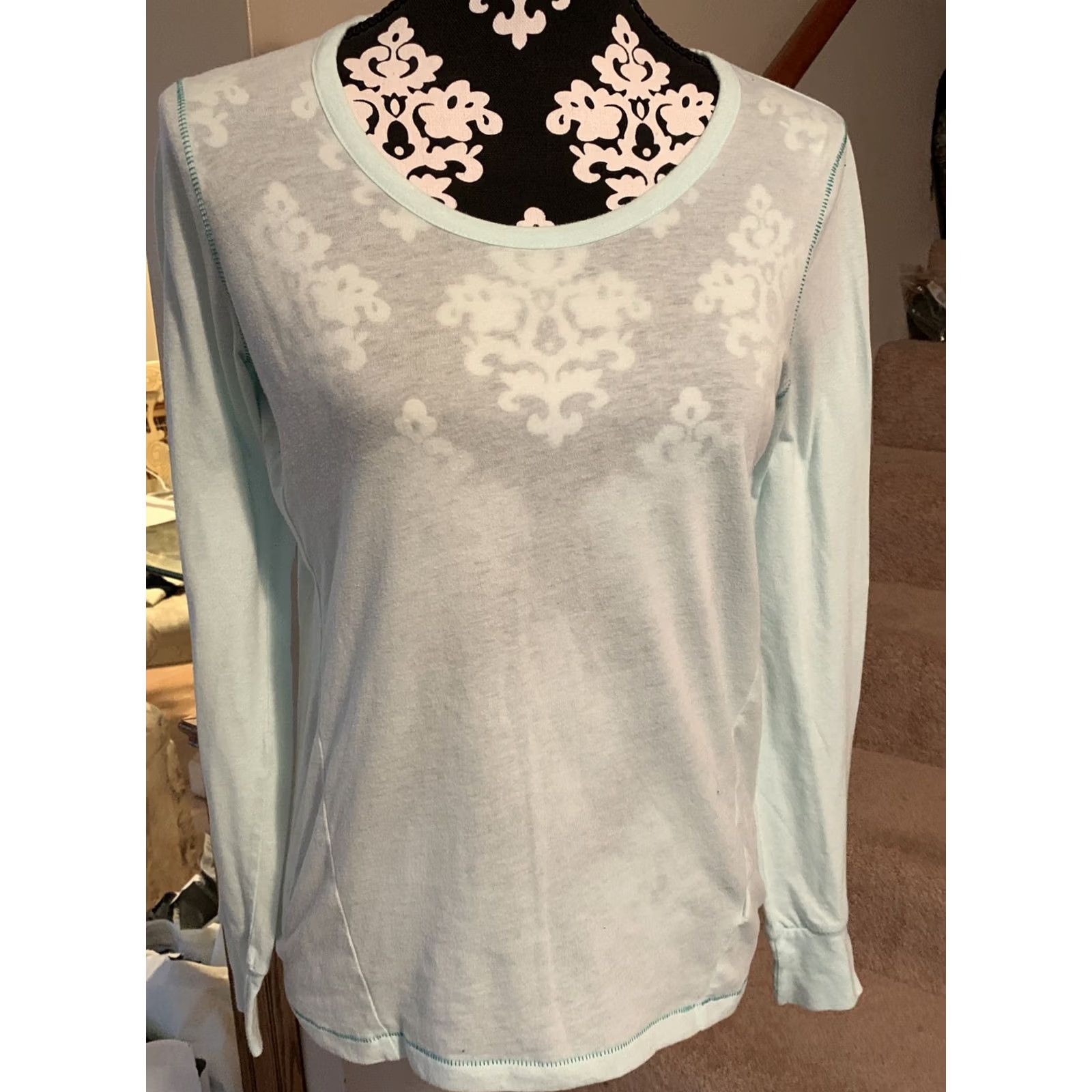 Gap Gap Shirt Womens Small Teal Cotton Scoop Neck Long Sleeve Stretch Tee - 259 Size S / US 4 / IT 40 - 2 Thumbnail