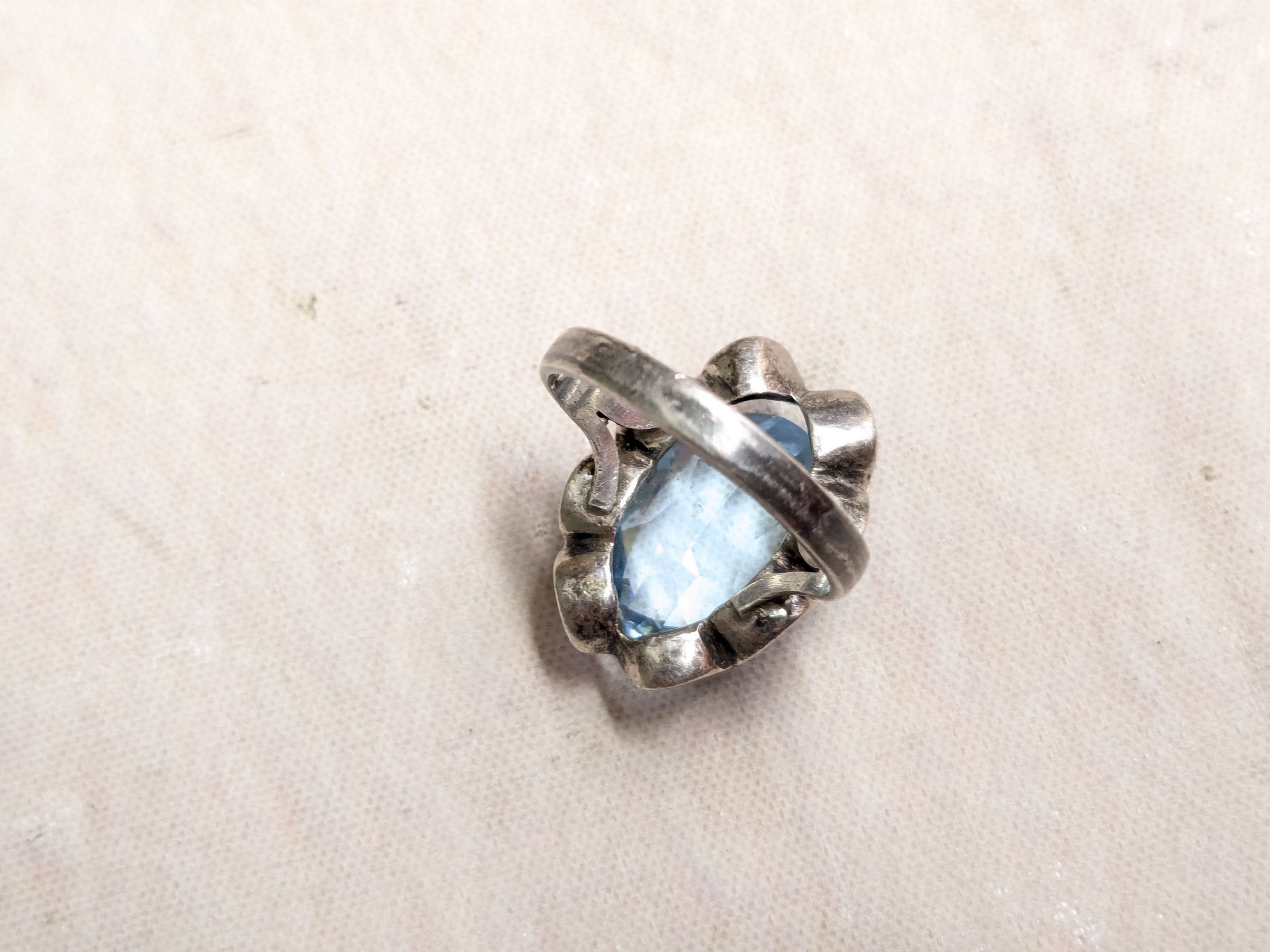 Jewelry Vintage Sterling Silver Ring Blue Glass 9.5 Oval Cocktail Size ONE SIZE - 6 Thumbnail