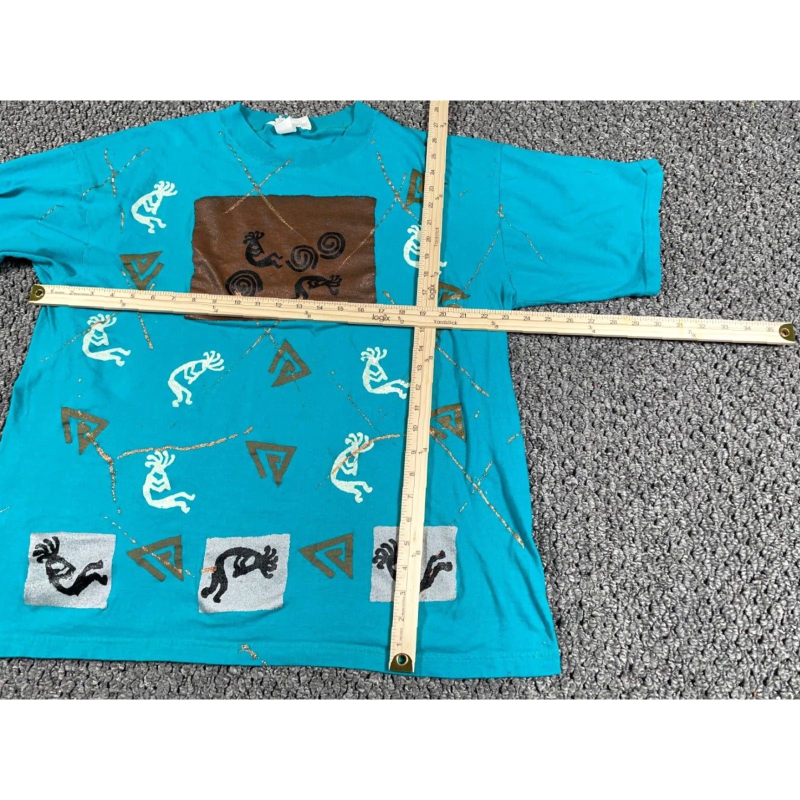 Altea VINTAGE 90s Tribal Geometric All Over Print T-Shirt Adult XL Cotton Graphic Tee Southwest Aztec Glitter Men Size US XL / EU 56 / 4 - 5 Thumbnail