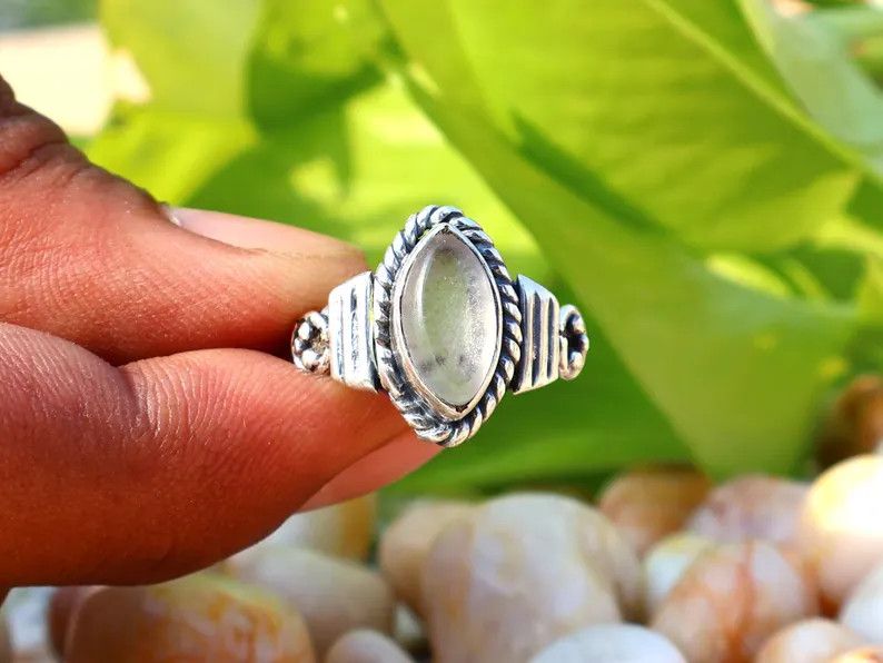 Handmade Crystal Quartz Ring, 925 Silver Marquise Gemstone Ring Size ONE SIZE - 1 Thumbnail
