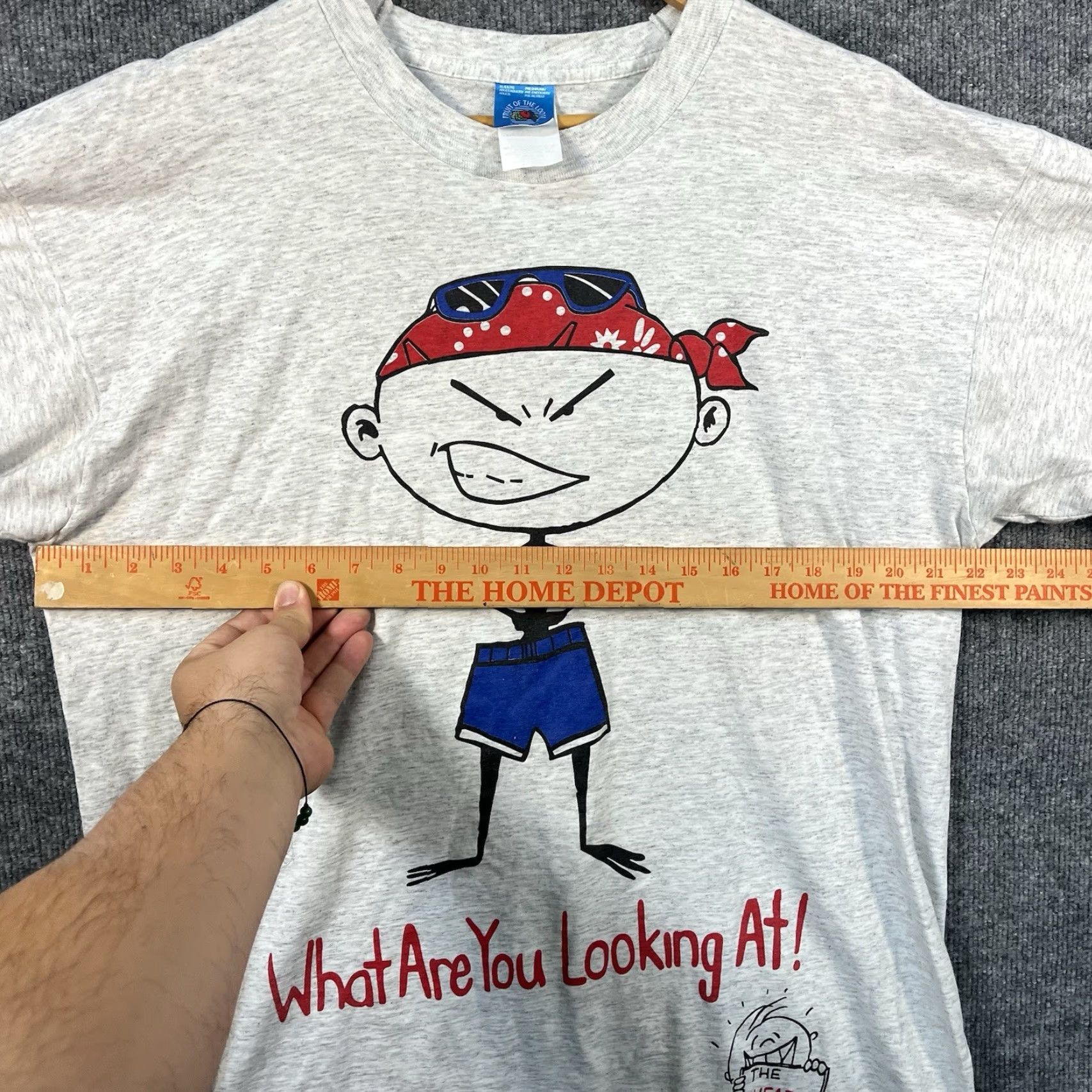 Fruit Of The Loom VTG Fruit of the Loom T-Shirt Single Stitch Crew Neck Short Sleeve XL Gray 90s Comic Print Stick Figure Funny Mens USA Size US XL / EU 56 / 4 - 6 Thumbnail