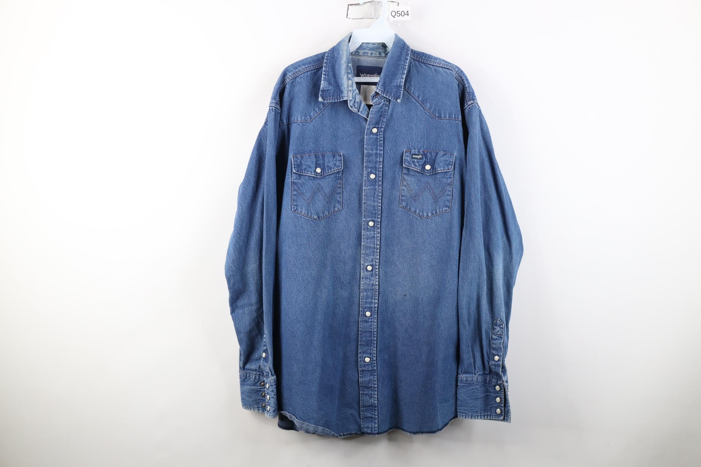 Wrangler Vintage 90s Wrangler Western Cowboy Denim Button Shirt Blue Size US XL / EU 56 / 4 - 1 Thumbnail