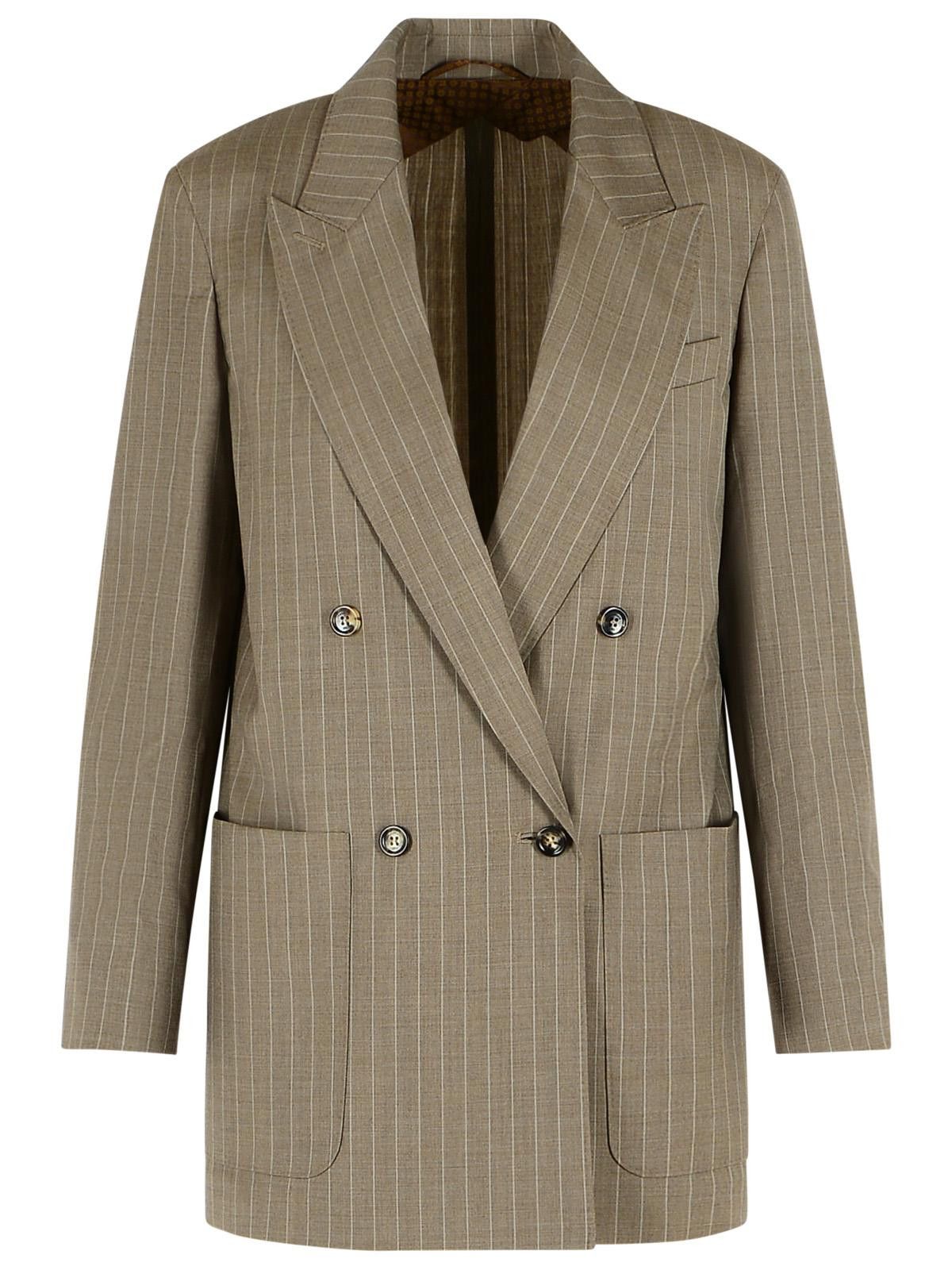 MAX MARA Oversize Blazer In Hazelnut Pinstriped Wool Tela