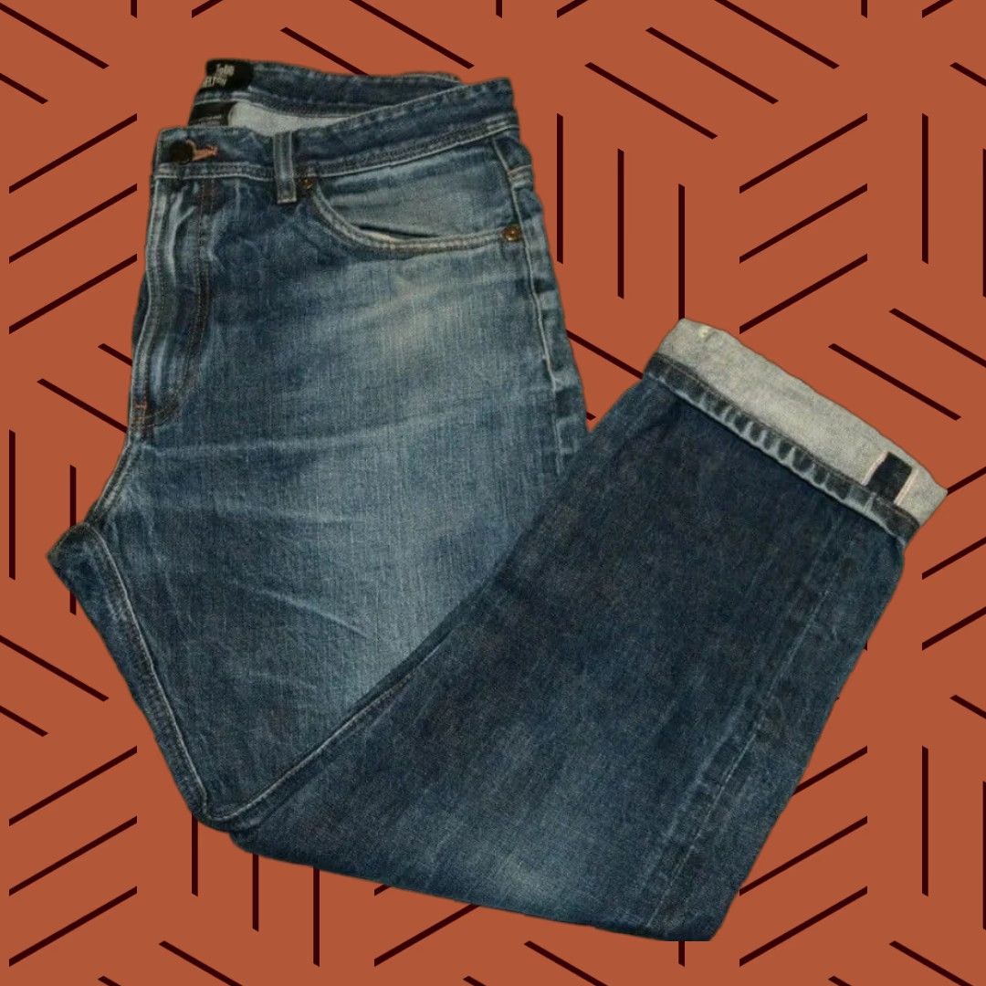 Denime Todd Shelton Mens Tapered Fit Jeans Medium Wash 35x27.5 Selvedge Cotton Denim Size US 35 - 1 Thumbnail