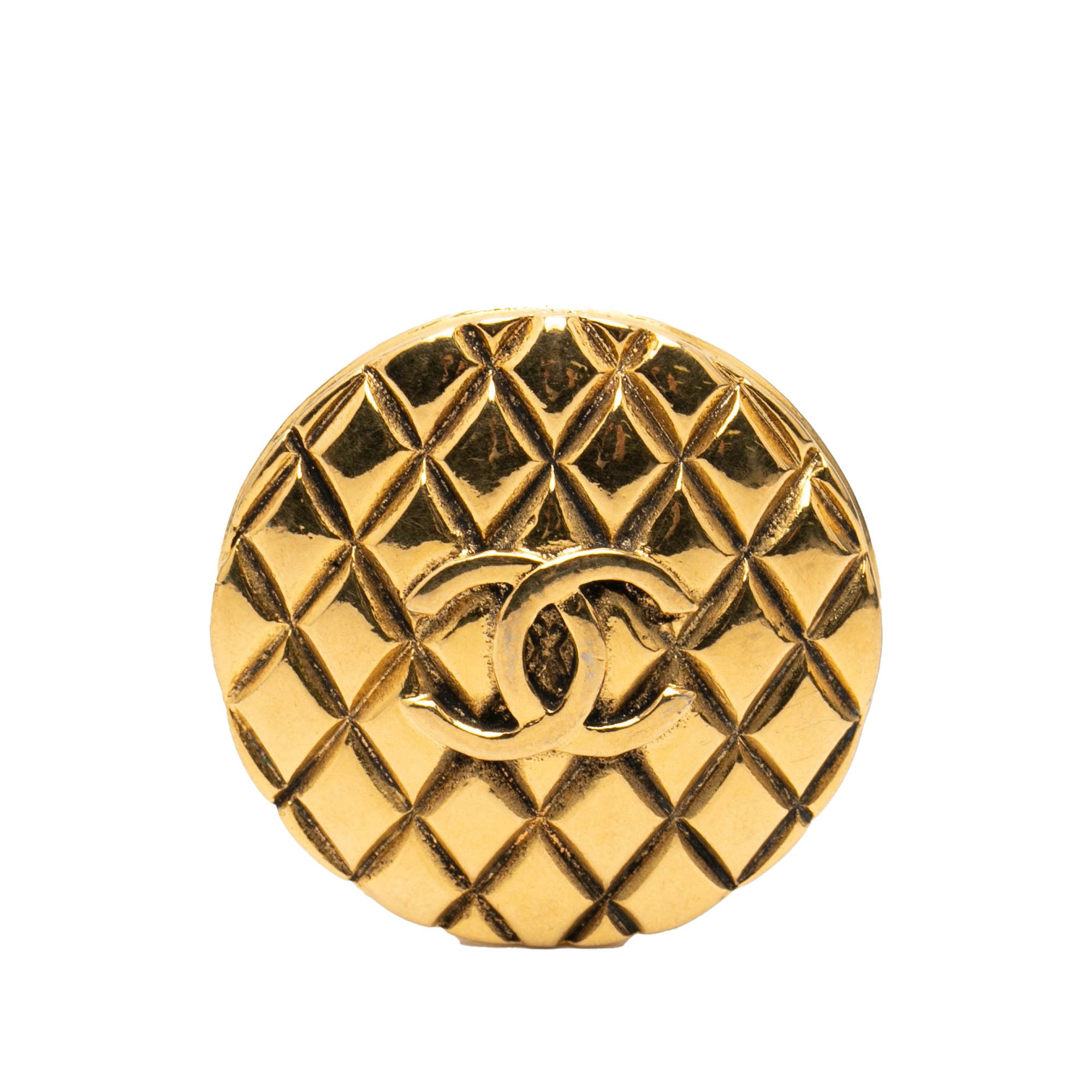 Chanel Chanel CC Gold Plated Quilted Round Brooch Size ONE SIZE - 1 Thumbnail