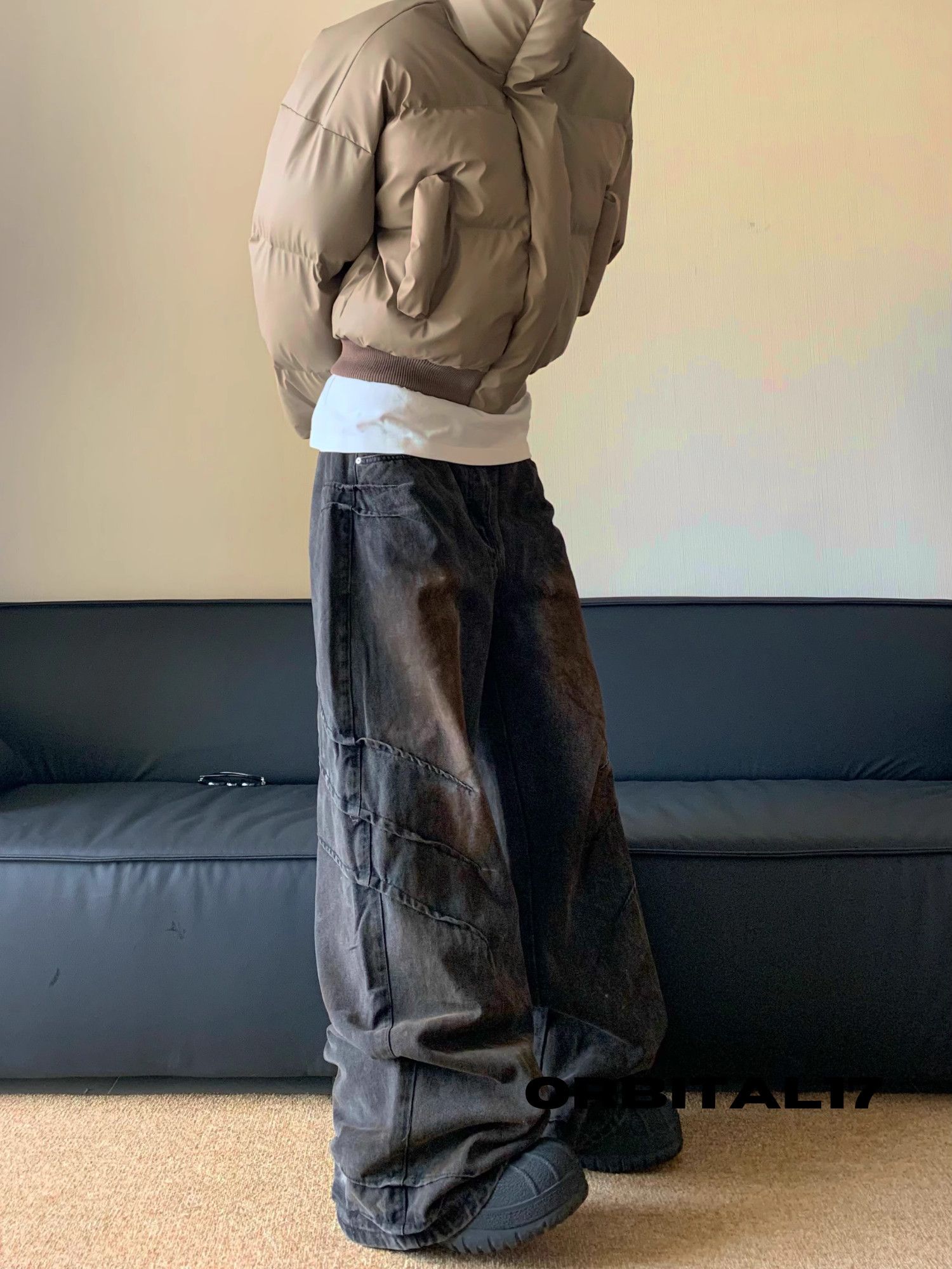 Embroidered Baggy Wide Leg Flare Denim Jeans