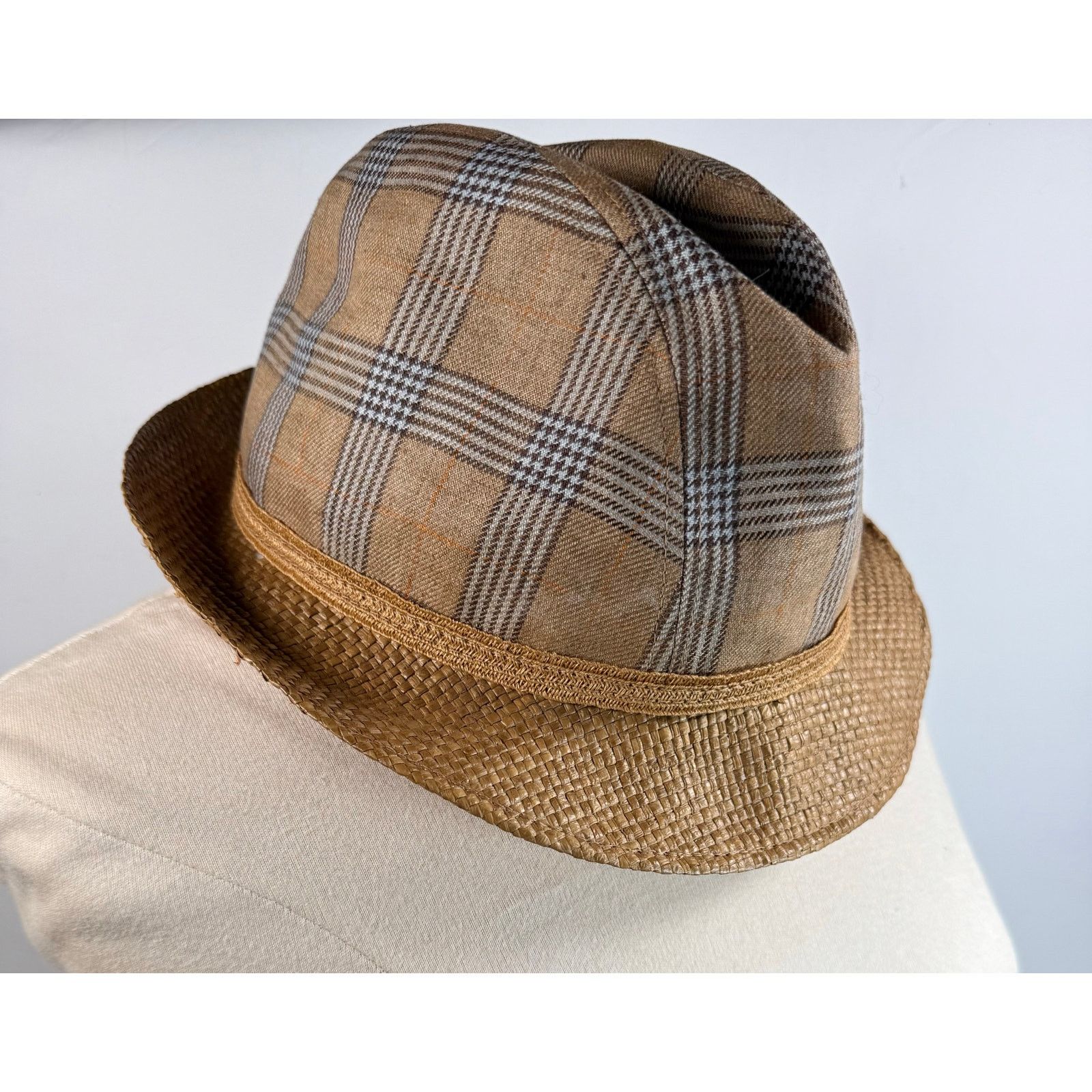 Borsalino Vintage Borsalino Plaid Tweed Fedora Hat w/Straw Brim S/M Size ONE SIZE - 2 Thumbnail