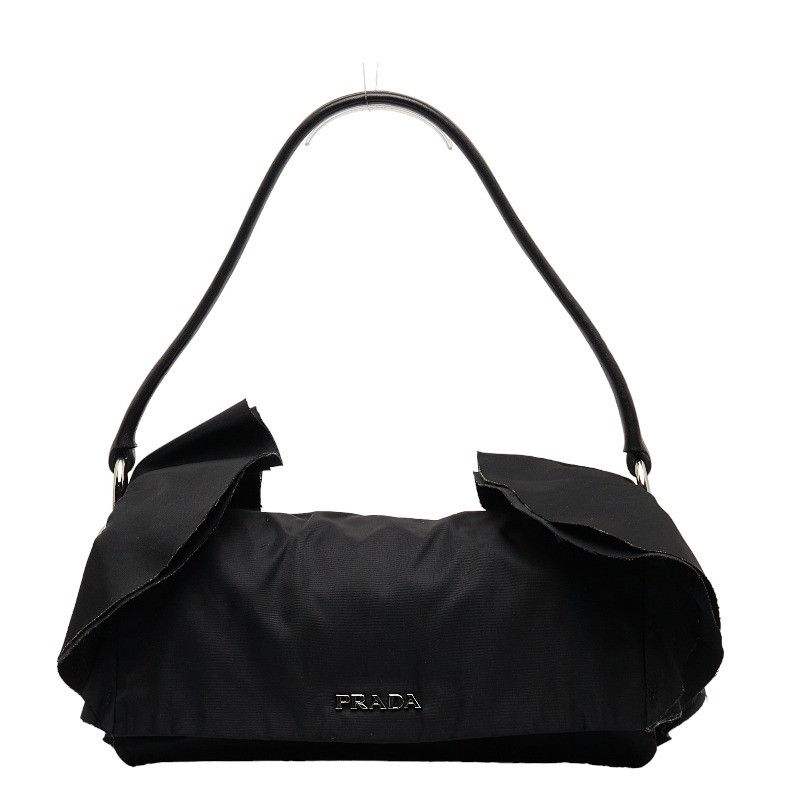 image of Prada Side Frill Shoulder Bag Handbag Black, Women's