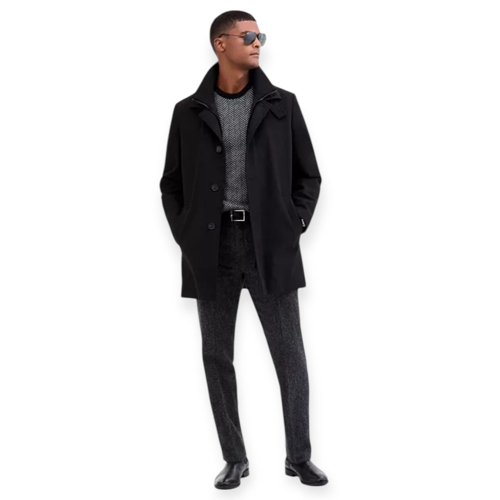 Calvin Klein Calvin Klein Coleman Overcoat Mens 48R Black Wool Coat EUC Size US XL / EU 56 / 4 - 1 Thumbnail