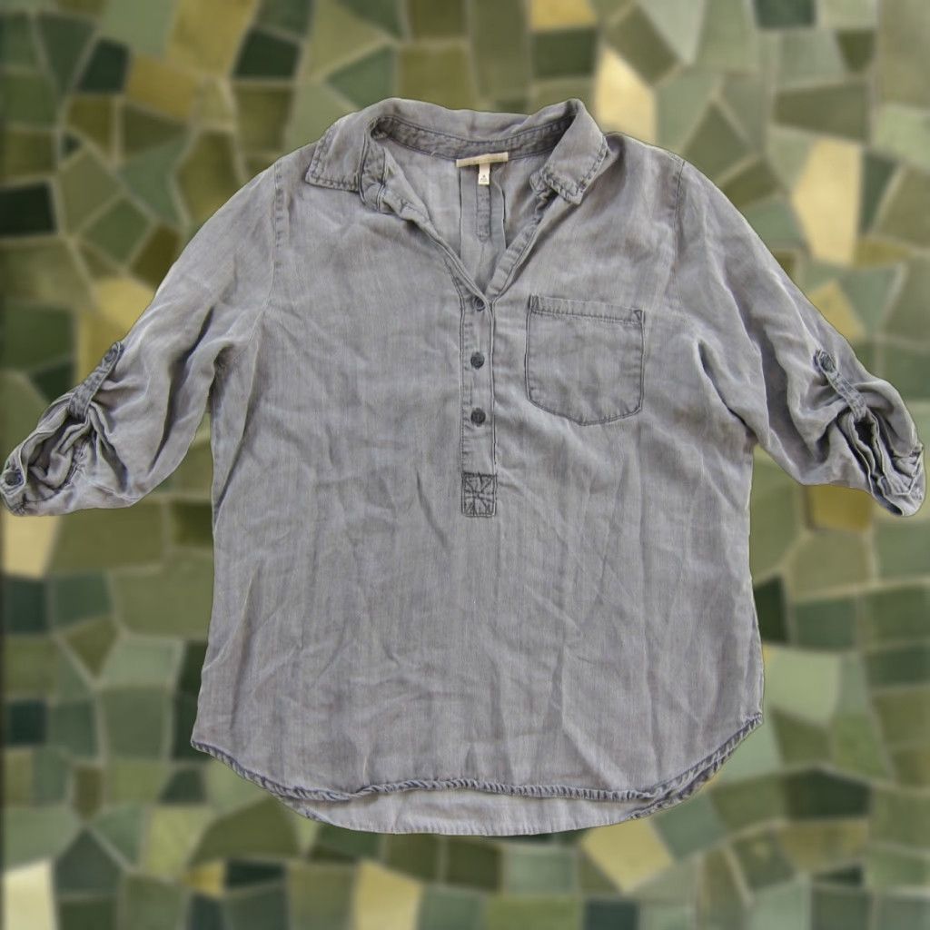 Vintage Hester & Orchard Blouse Shirt Small Womens 3/4 Sleeve Collared Tunic Grey 100% Tencel Size S / US 4 / IT 40 - 1 Thumbnail