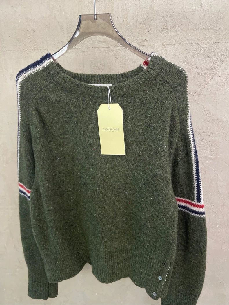 Thom Browne Thom browne Olive green striped double-sleeved wool sweater Size US M / EU 48-50 / 2 - 3 Thumbnail