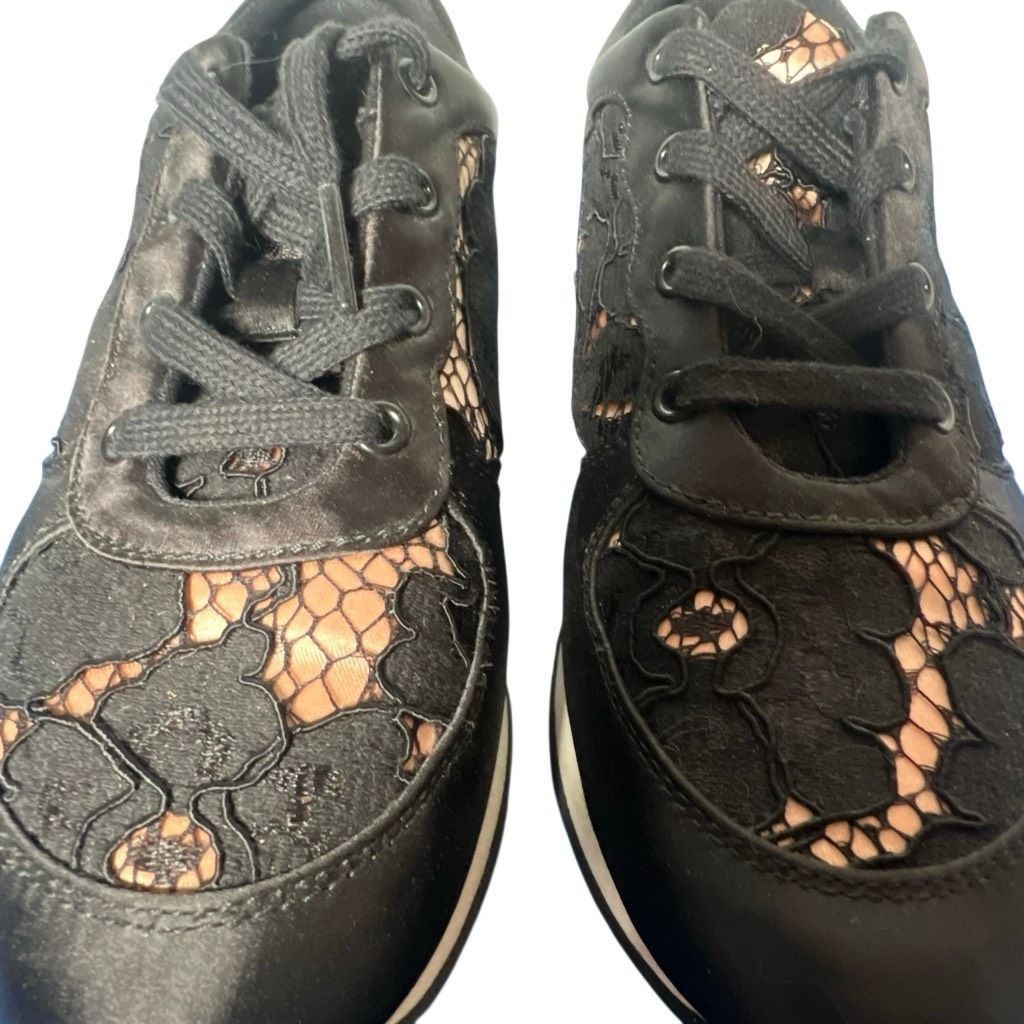 Zara Zara Basic Black Lace Satin Sneakers Size 37 6.5 Size US 7 / IT 37 - 4 Thumbnail