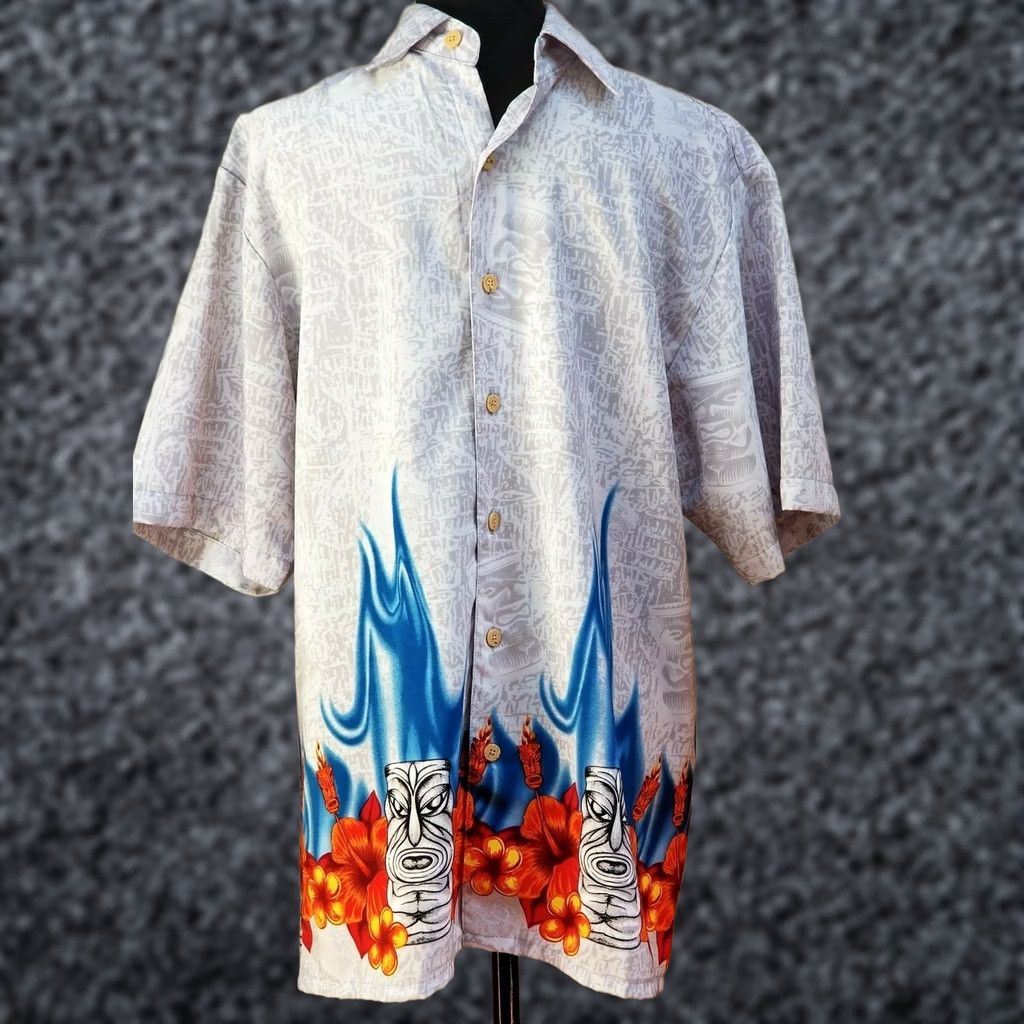 Sideout Sideout Hawaiian Shirt Small Floral Flames Gray Button Up Short Sleeve Men's Size US S / EU 44-46 / 1 - 1 Thumbnail