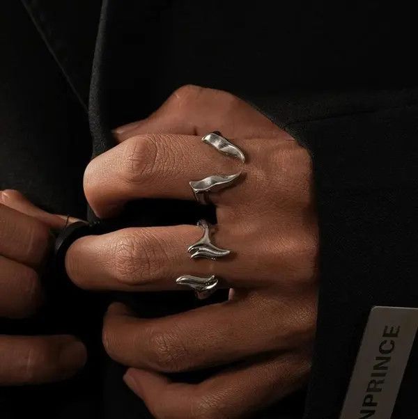 Jewelry Silver Open Band Adjustable Fantasy Rings, Unique Design Size ONE SIZE - 3 Thumbnail
