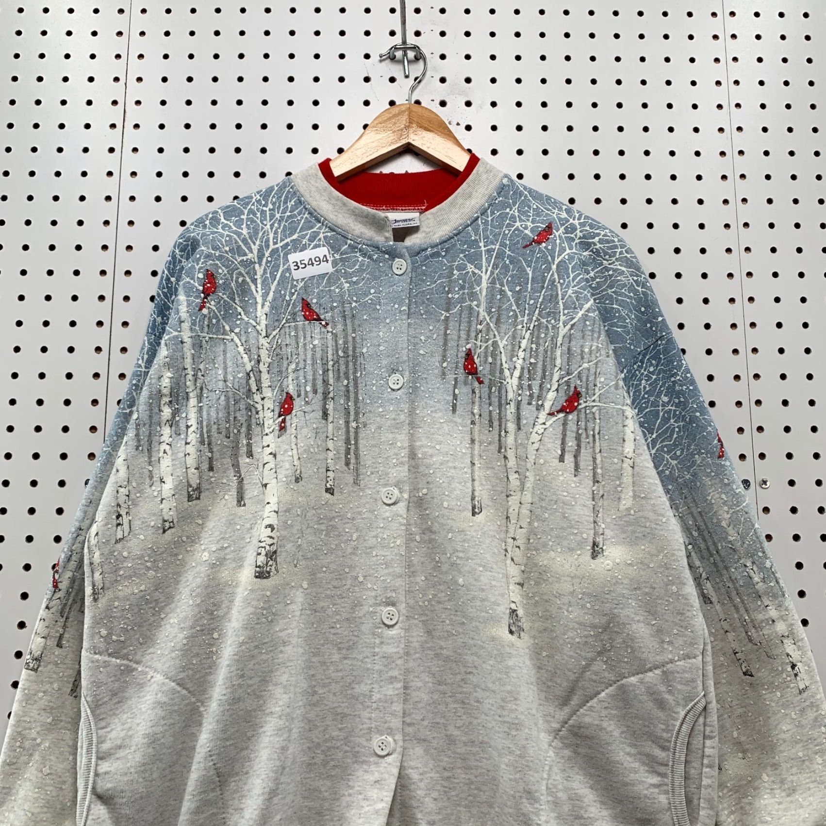 Vintage VINTAGE Artisans Cardigan Sweatshirt Womens Large Cardinal Winter Snow AOP Bird 22.5x26 Size L / US 10 / IT 46 - 2 Thumbnail