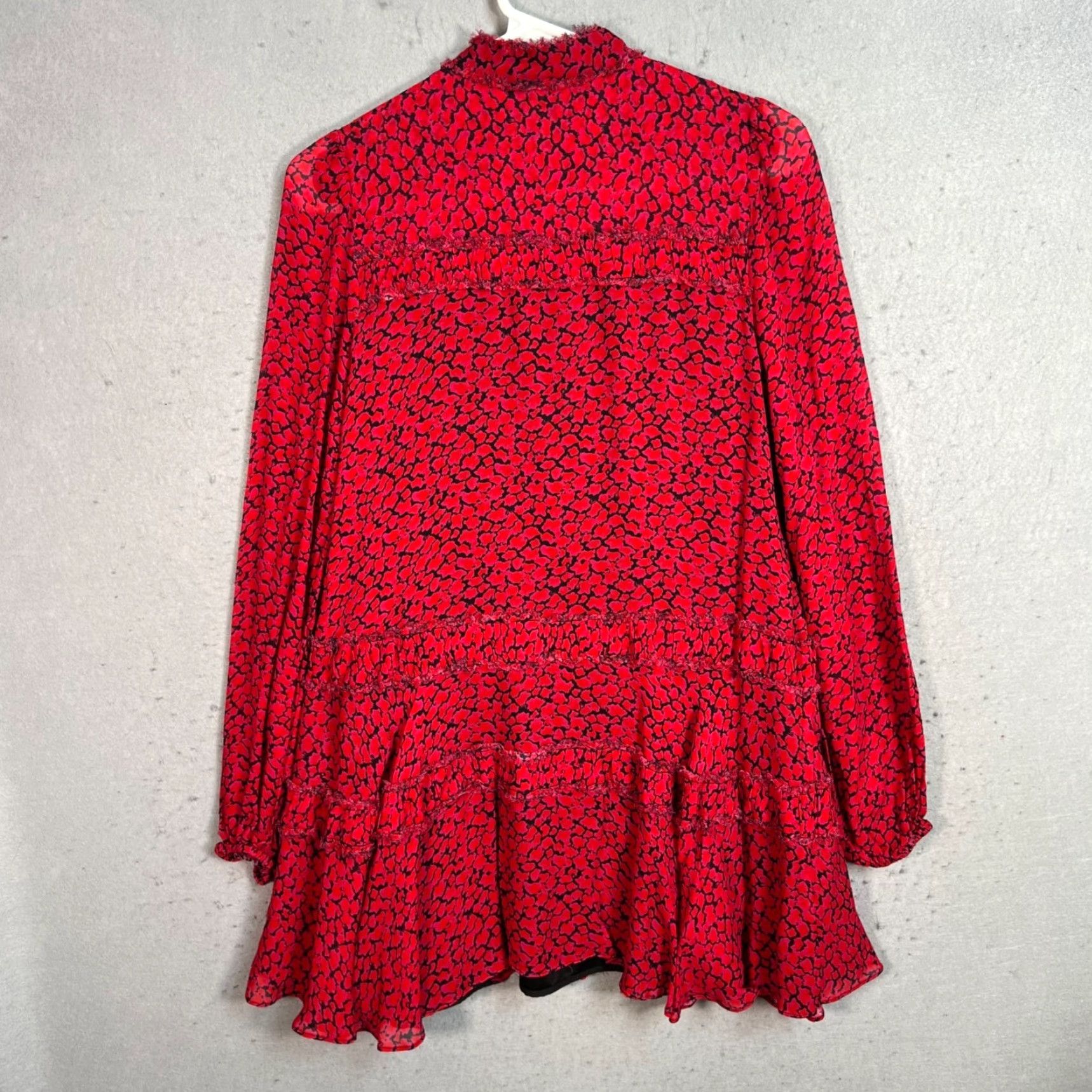 Karina Grimaldi KARINA GRIMALDI Red Animal Print Mini Dress Womens XS Long Sleeve Ruffle Hem Size XS / US 0-2 / IT 36-38 - 2 Thumbnail